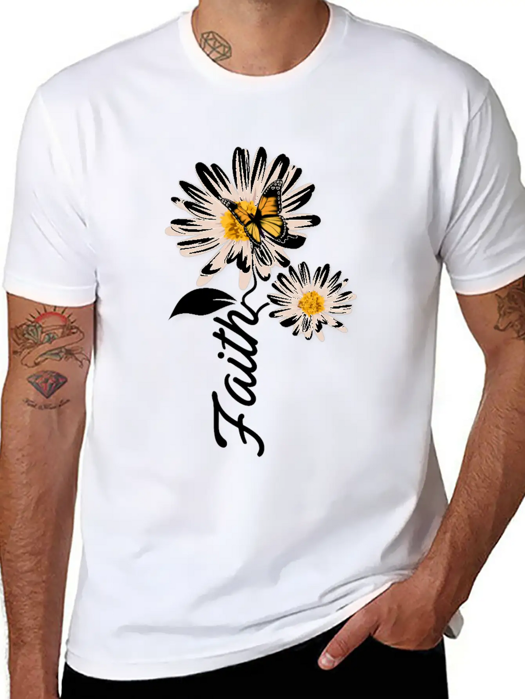 Christian Gardener Butterfly Faith Daisy Stylish Everyday T-Shirt – Unisex Basic Cotton Tee