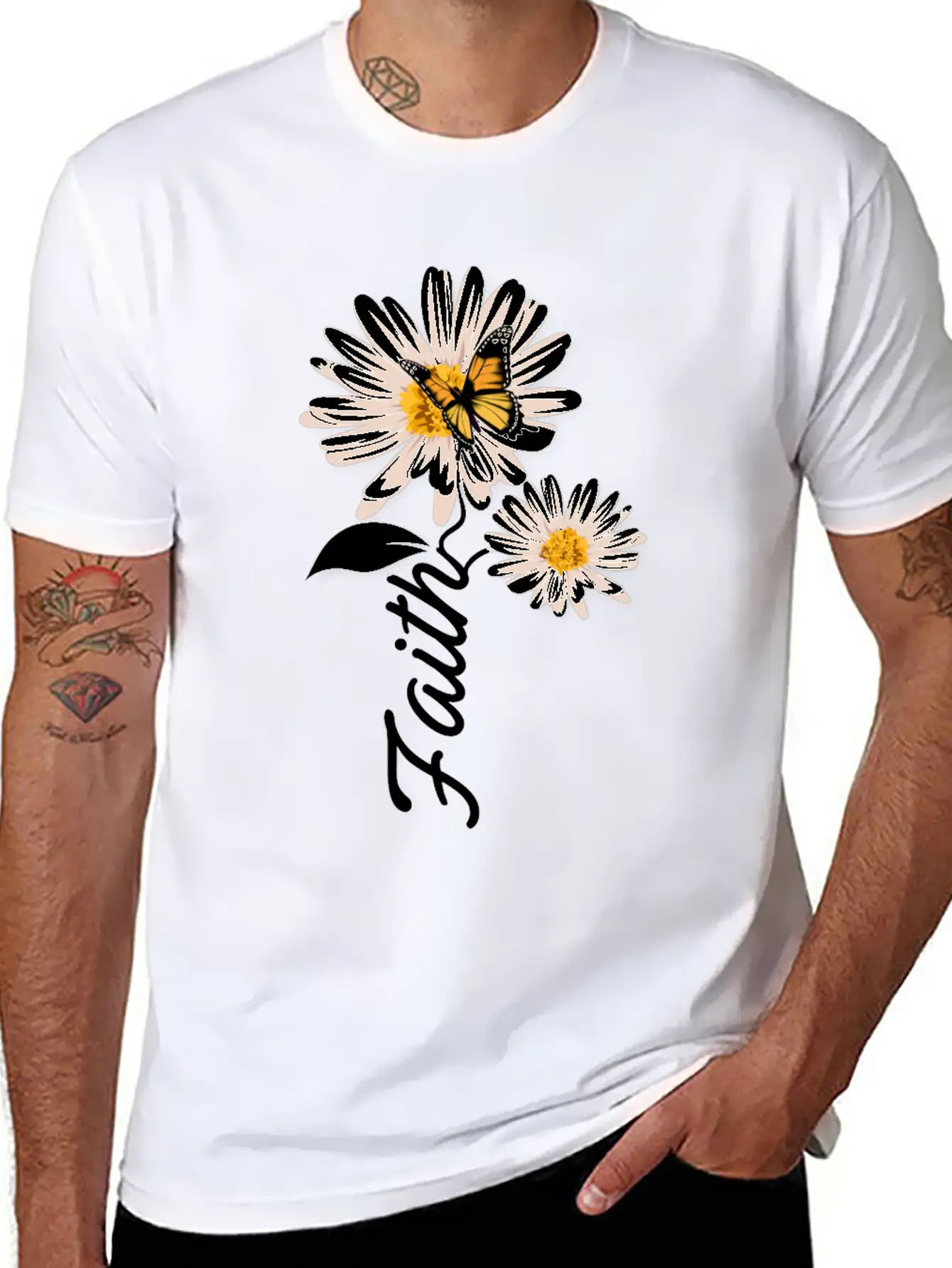 Christian Gardener Butterfly Faith Daisy Stylish Everyday T-Shirt – Unisex Basic Cotton Tee