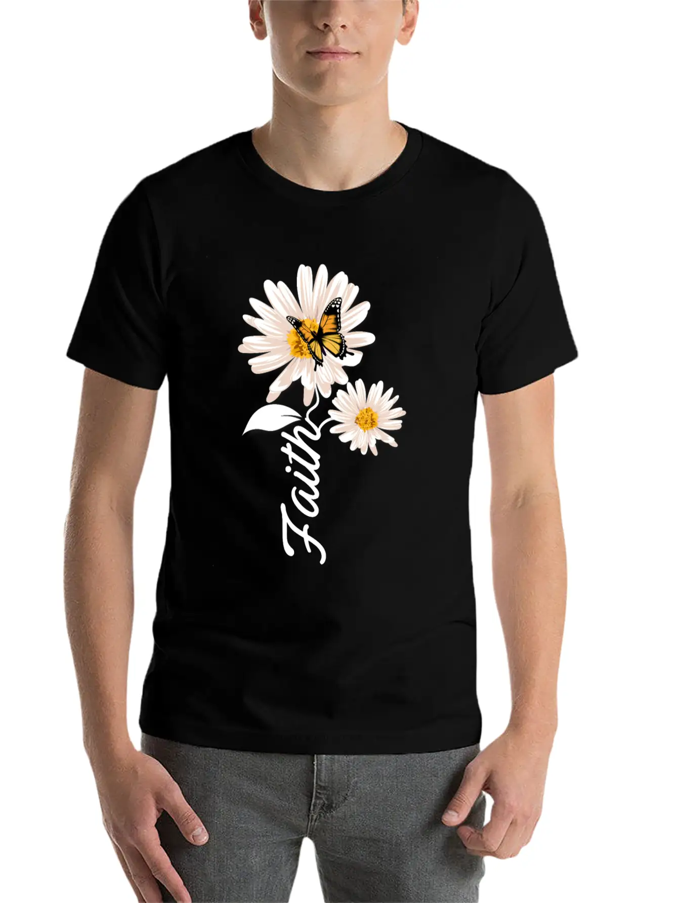 Christian Gardener Butterfly Faith Daisy Stylish Everyday T-Shirt – Unisex Basic Cotton Tee