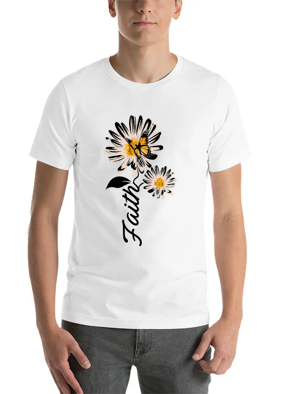 Christian Gardener Butterfly Faith Daisy Stylish Everyday T-Shirt – Unisex Basic Cotton Tee