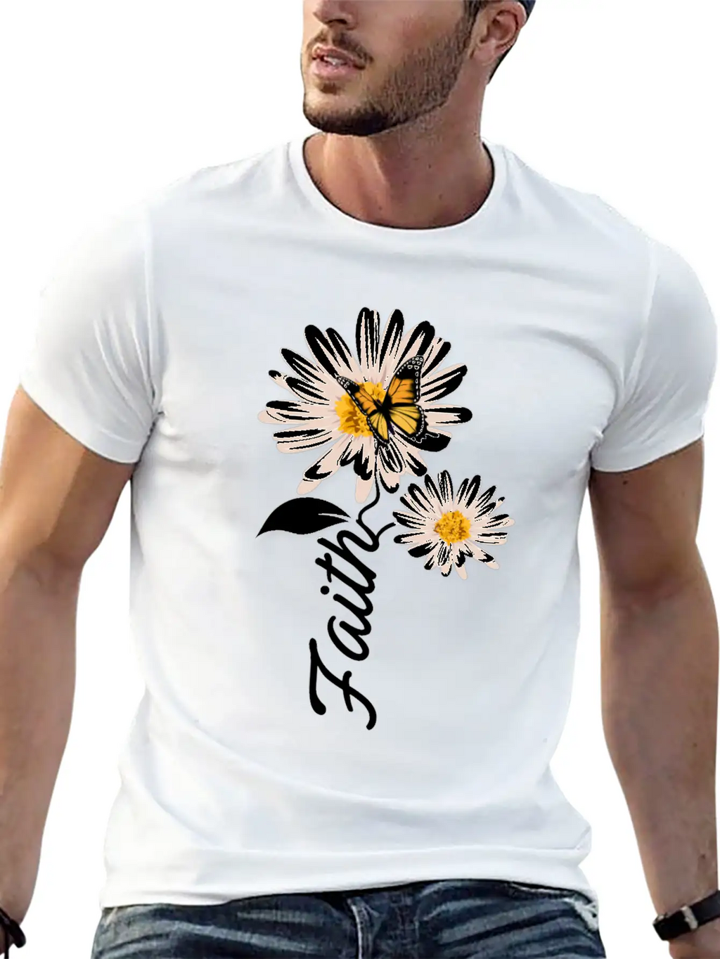 Christian Gardener Butterfly Faith Daisy Stylish Everyday T-Shirt – Unisex Basic Cotton Tee