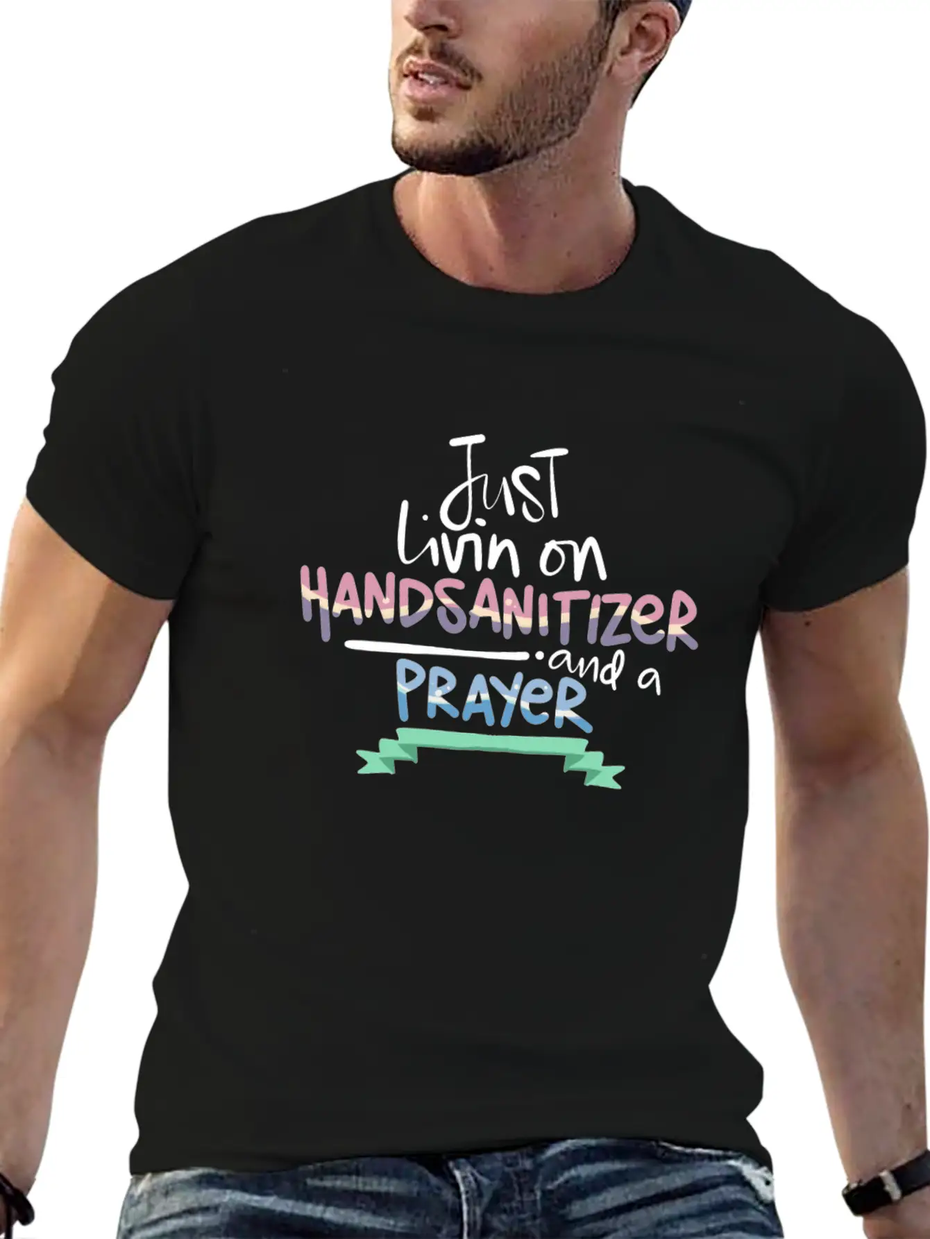 Christian Humor Living On Hand Sanitizer And Unisex Short Sleeve Soft Cotton T-Shirt – Casual Everyday Wear