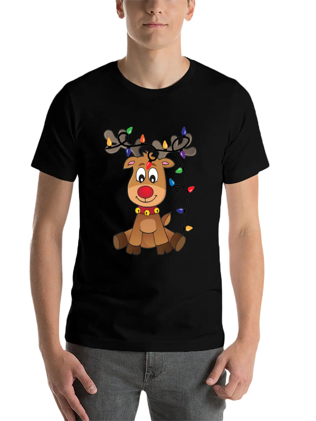 Christmas Deer Unisex Short Sleeve Soft Cotton T-Shirt – Casual Everyday Wear