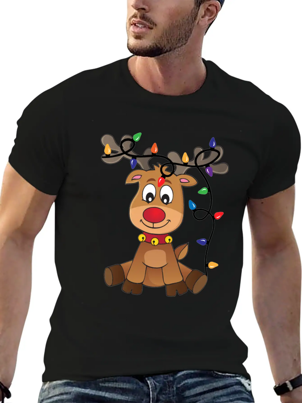 Christmas Deer Unisex Short Sleeve Soft Cotton T-Shirt – Casual Everyday Wear