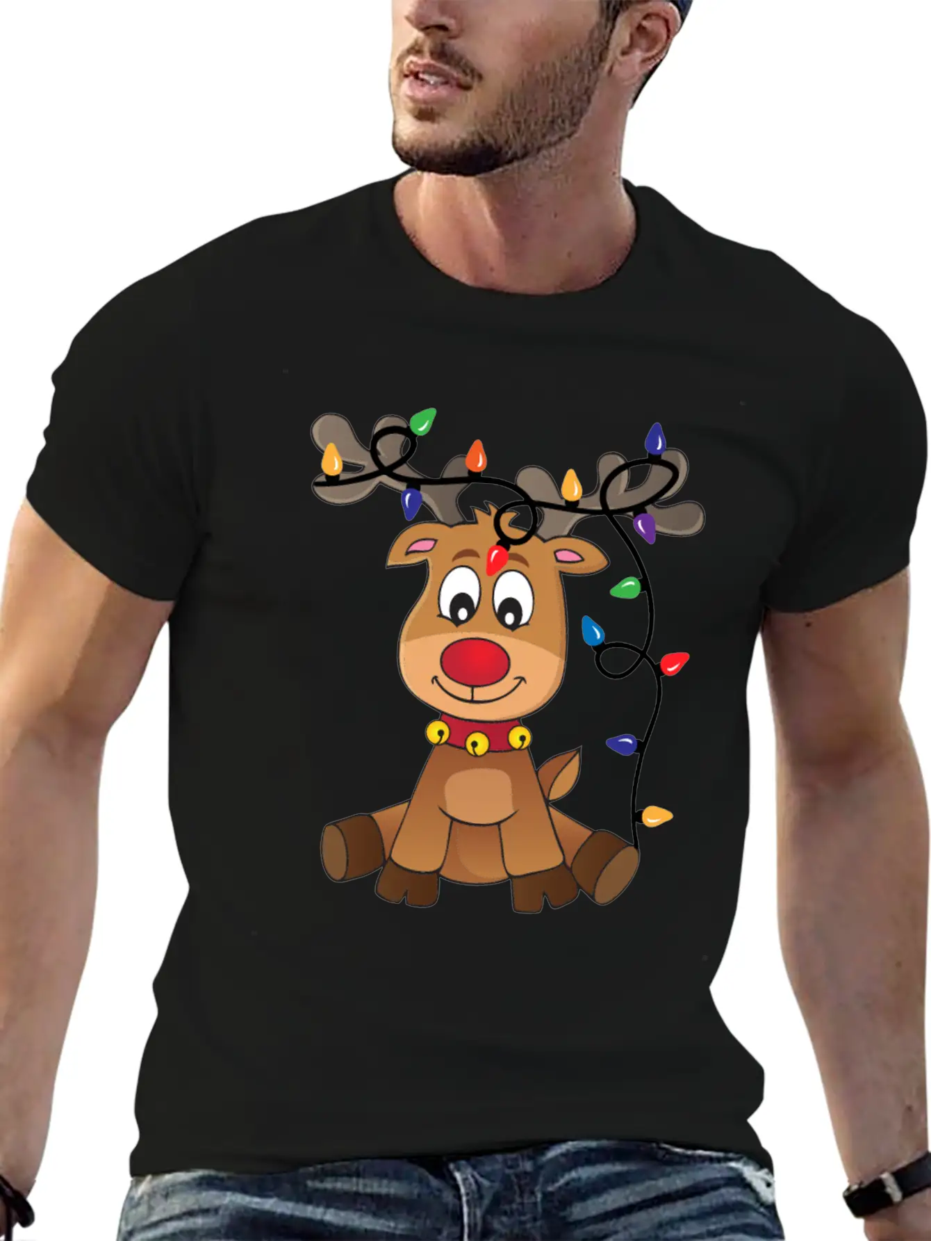 Christmas Deer Unisex Short Sleeve Soft Cotton T-Shirt – Casual Everyday Wear