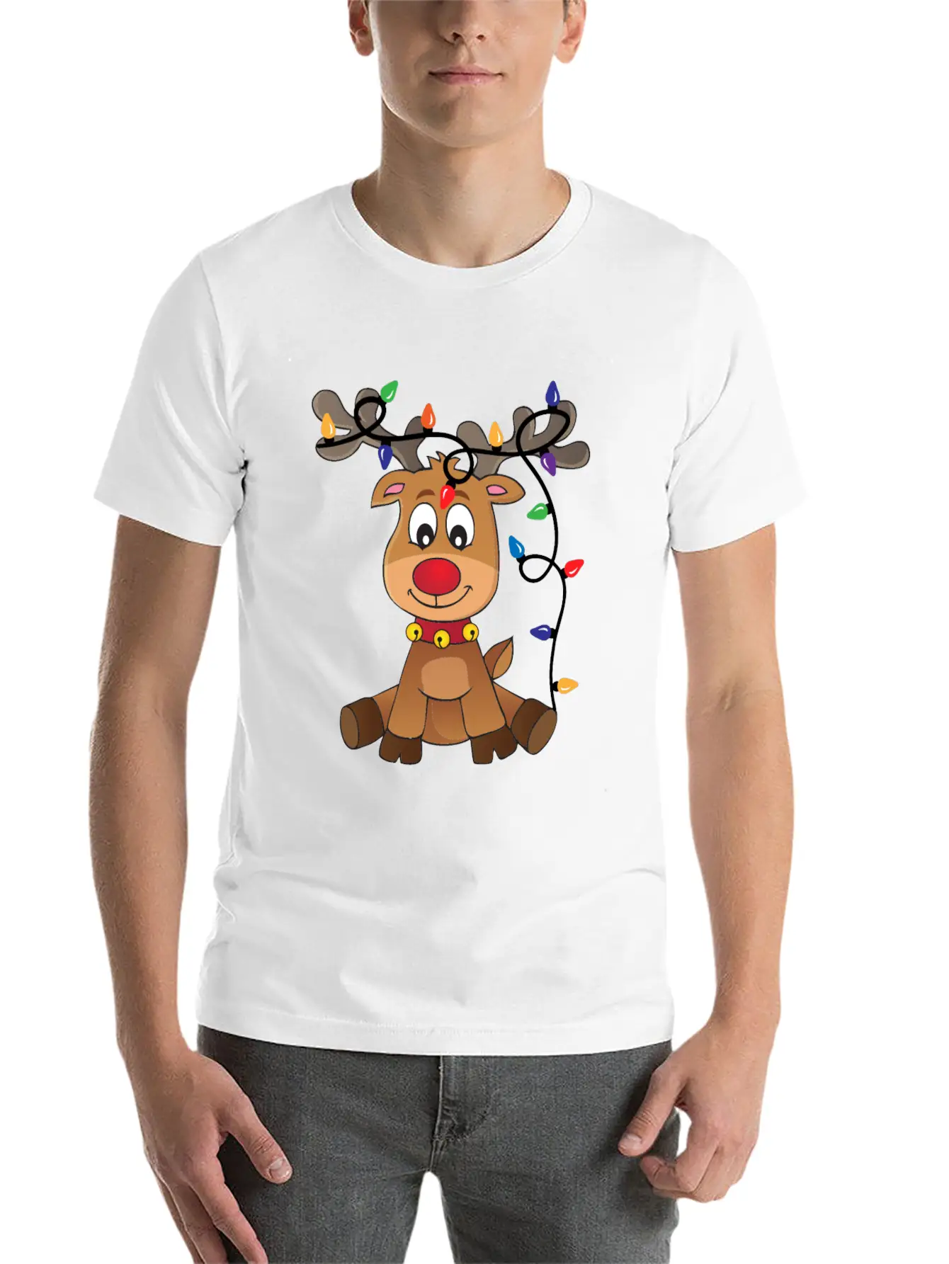 Christmas Deer Unisex Short Sleeve Soft Cotton T-Shirt – Casual Everyday Wear
