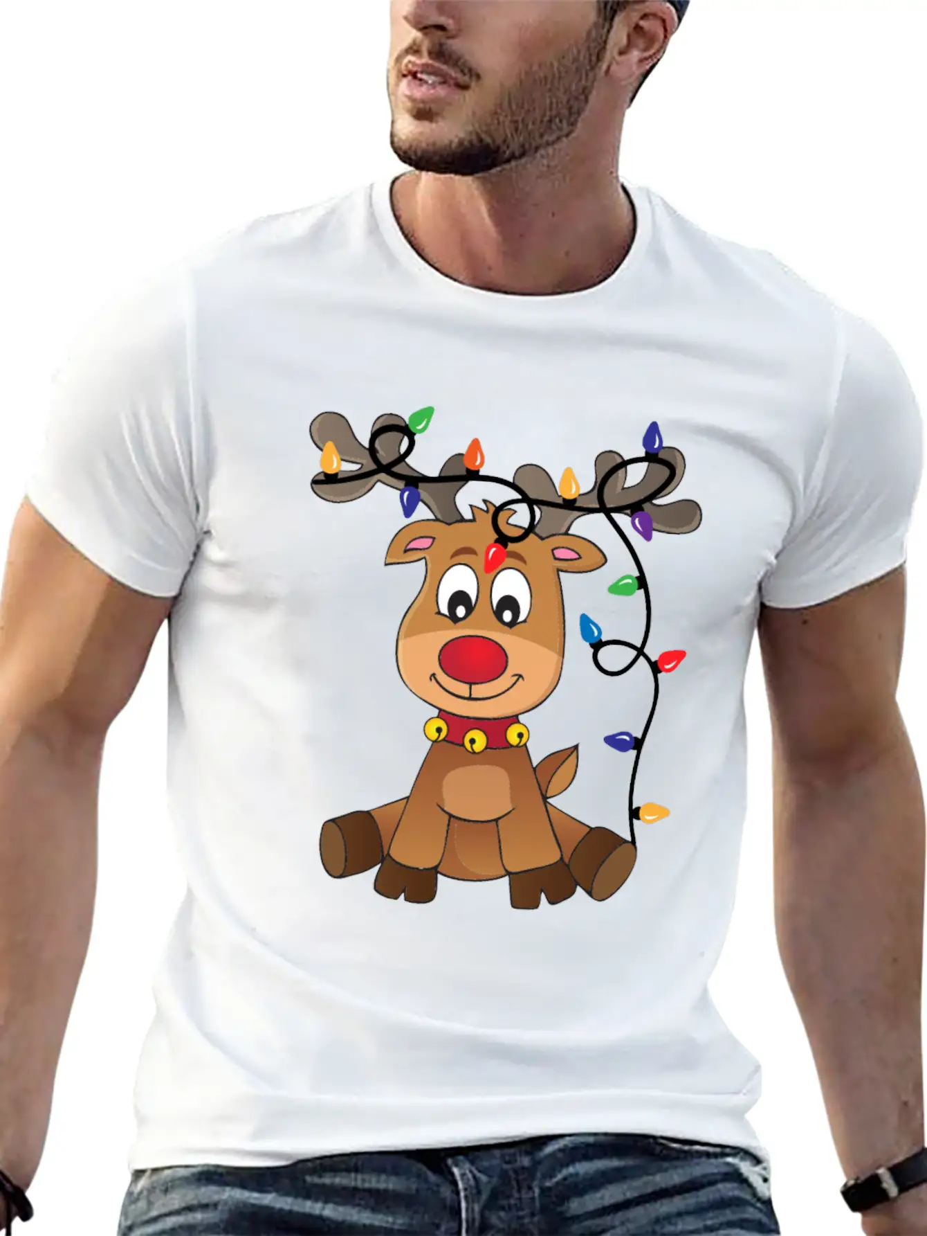 Christmas Deer Unisex Short Sleeve Soft Cotton T-Shirt – Casual Everyday Wear