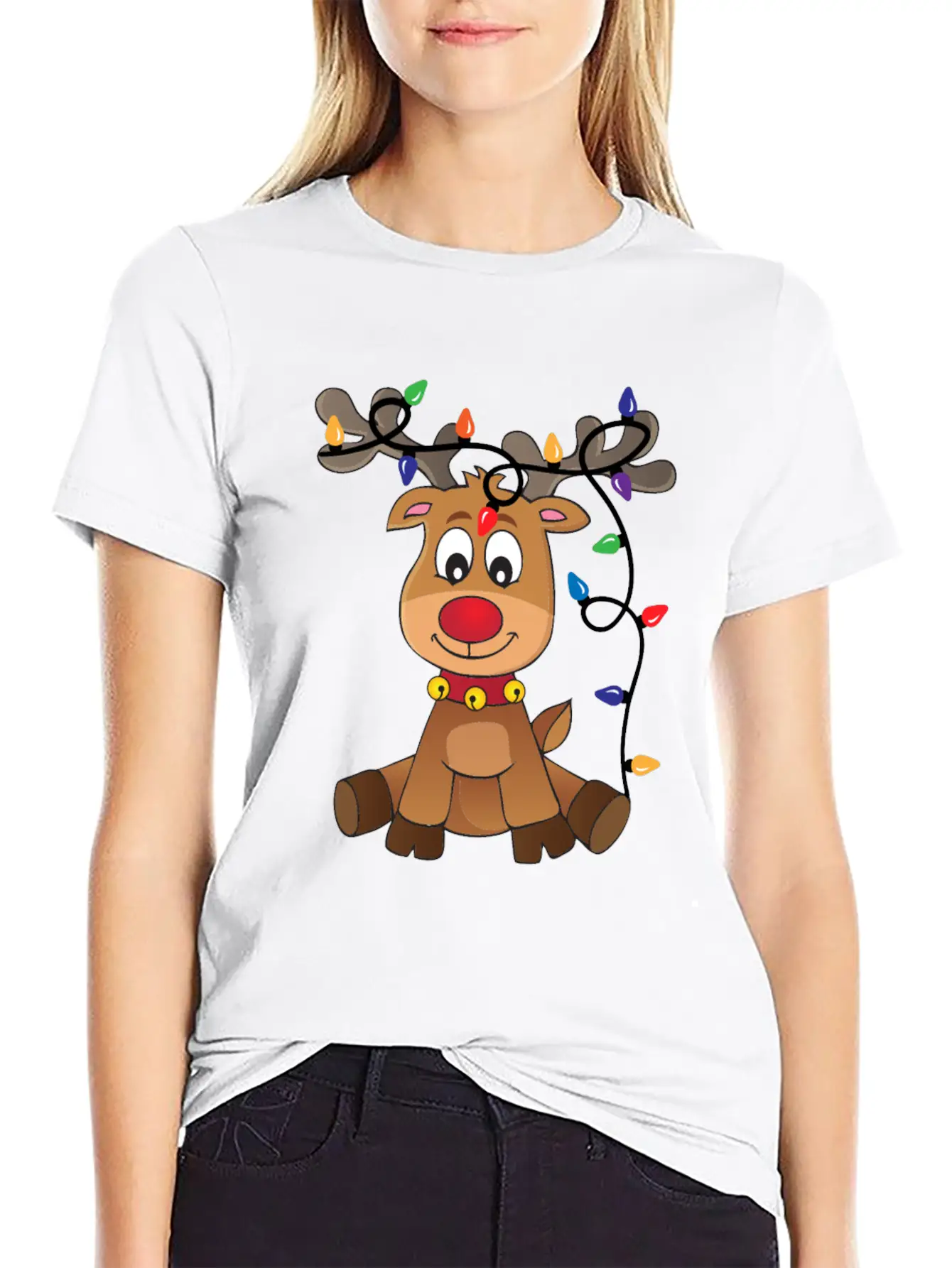 Christmas Deer Unisex Short Sleeve Soft Cotton T-Shirt – Casual Everyday Wear