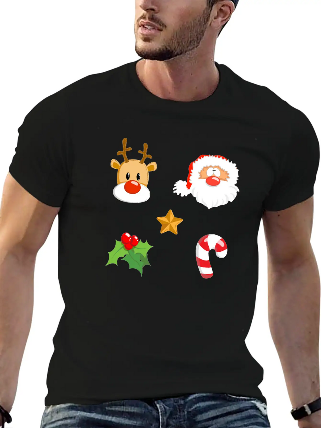 Christmas Design Reindeer, Santa, Mistletoe, Candy Classic Fit Graphic Tee For Daily Comfort – Unisex Cotton Shirt