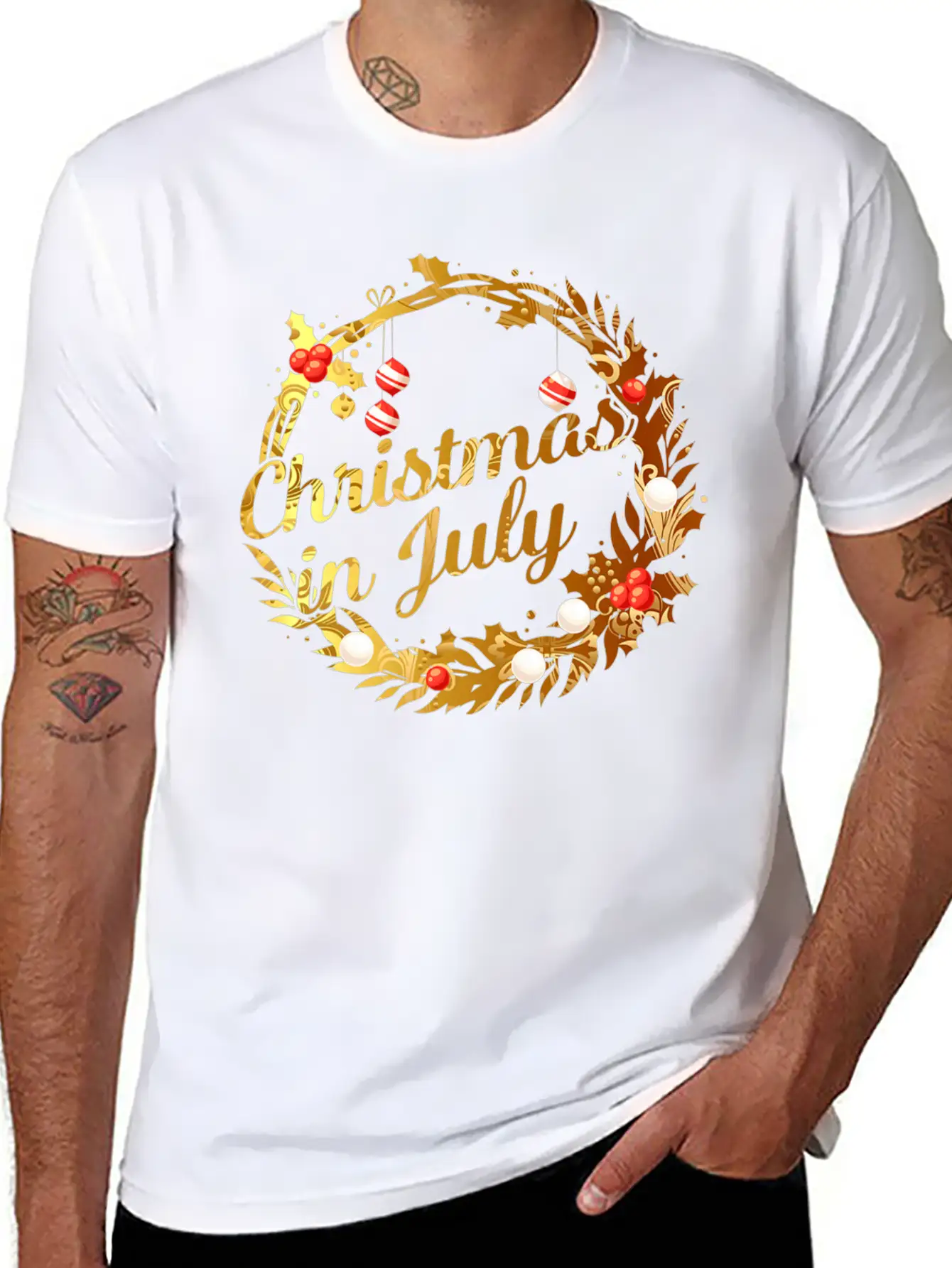 Christmas In July Tie Dye Wreath Door Xmas Tree Unisex Casual T-Shirt – Clean Design For Daily Comfort
