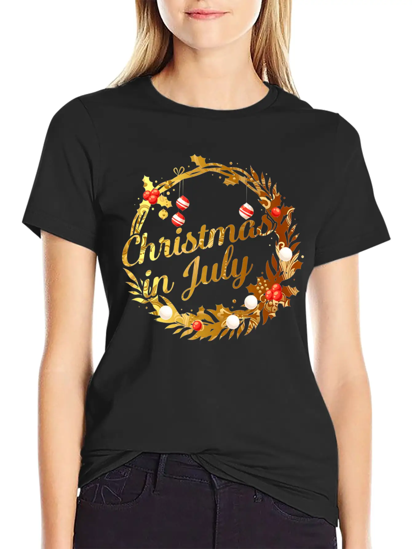 Christmas In July Tie Dye Wreath Door Xmas Tree Unisex Casual T-Shirt – Clean Design For Daily Comfort