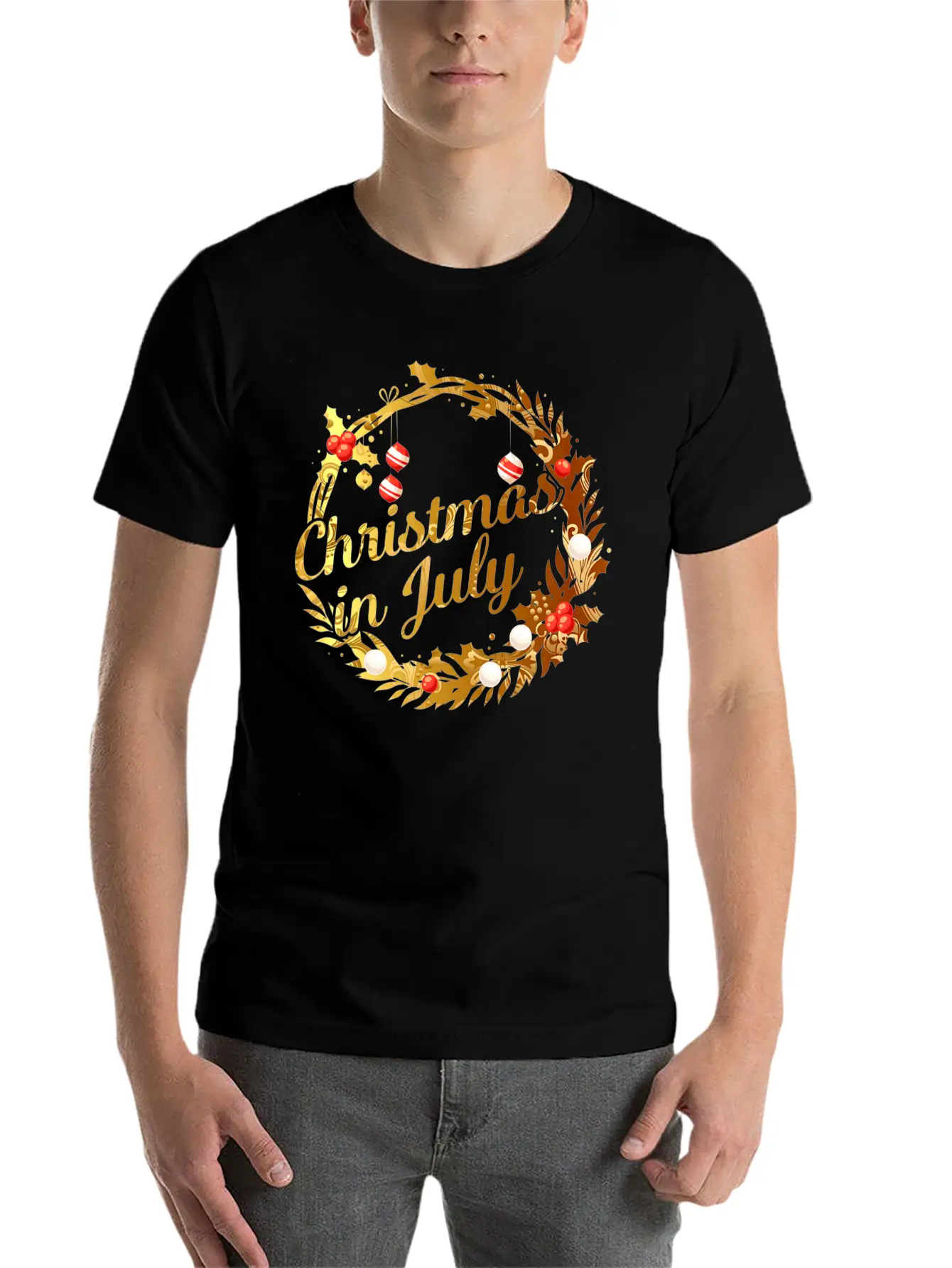 Christmas In July Tie Dye Wreath Door Xmas Tree Unisex Casual T-Shirt – Clean Design For Daily Comfort