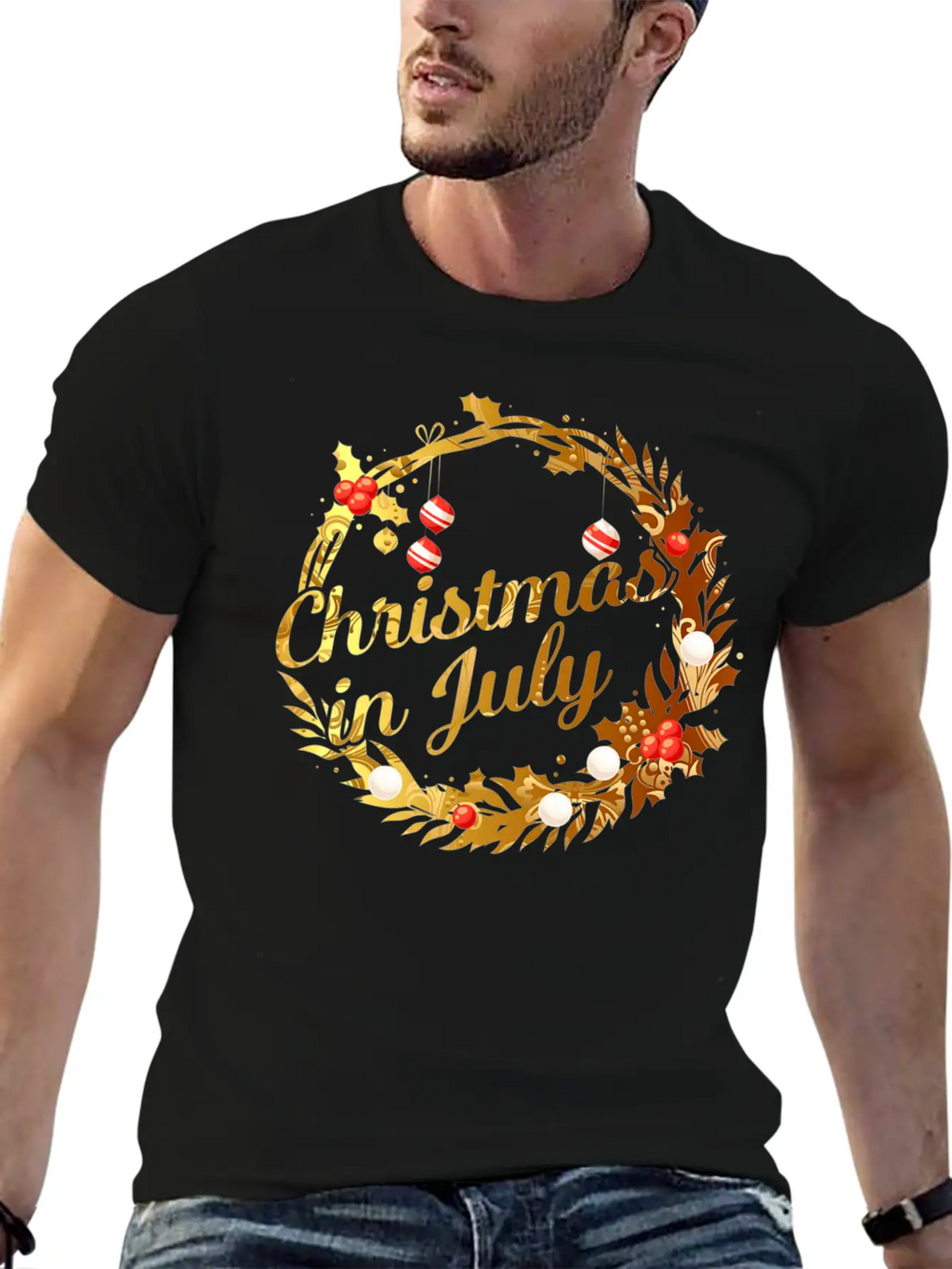 Christmas In July Tie Dye Wreath Door Xmas Tree Unisex Casual T-Shirt – Clean Design For Daily Comfort