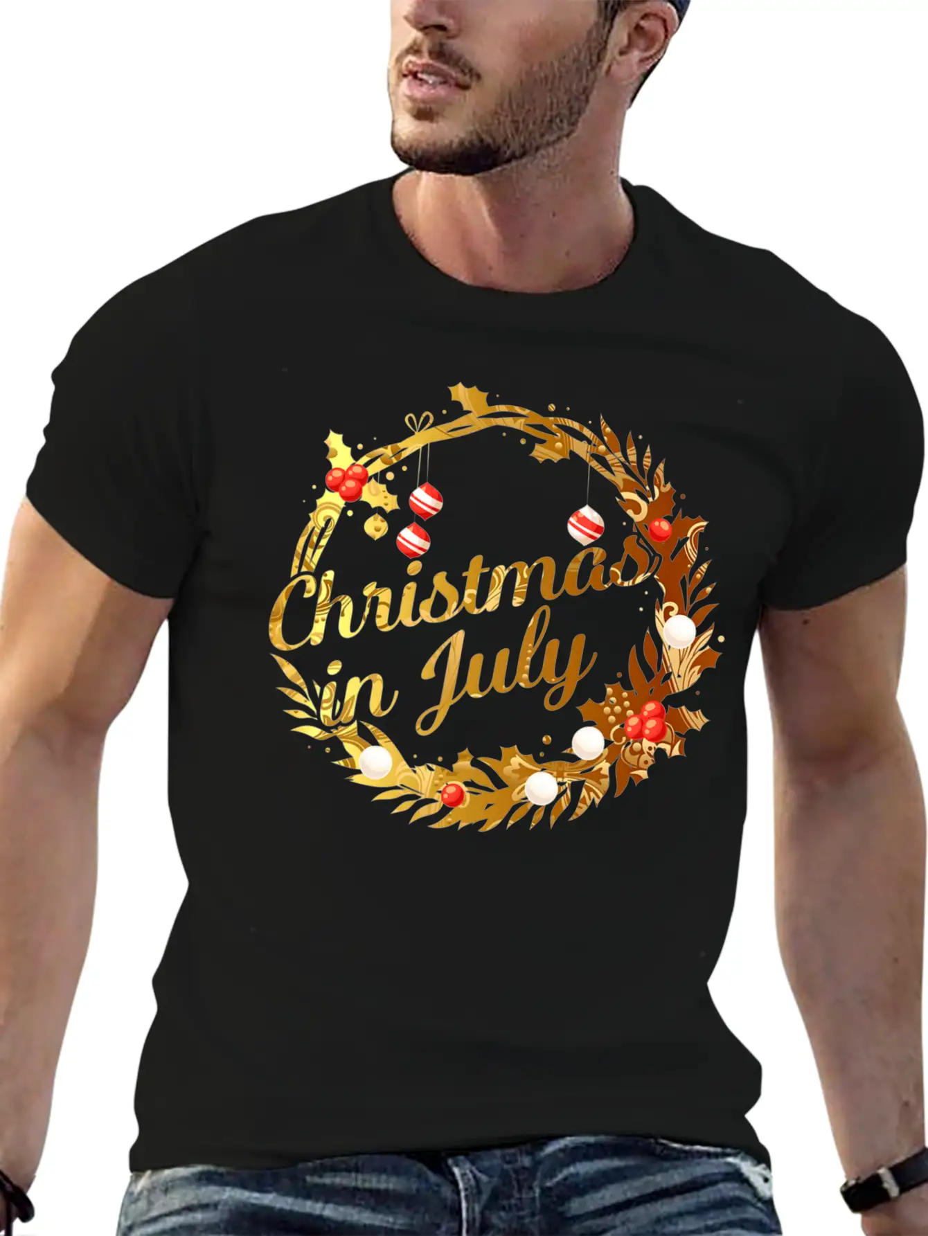 Christmas In July Tie Dye Wreath Door Xmas Tree Unisex Casual T-Shirt – Clean Design For Daily Comfort
