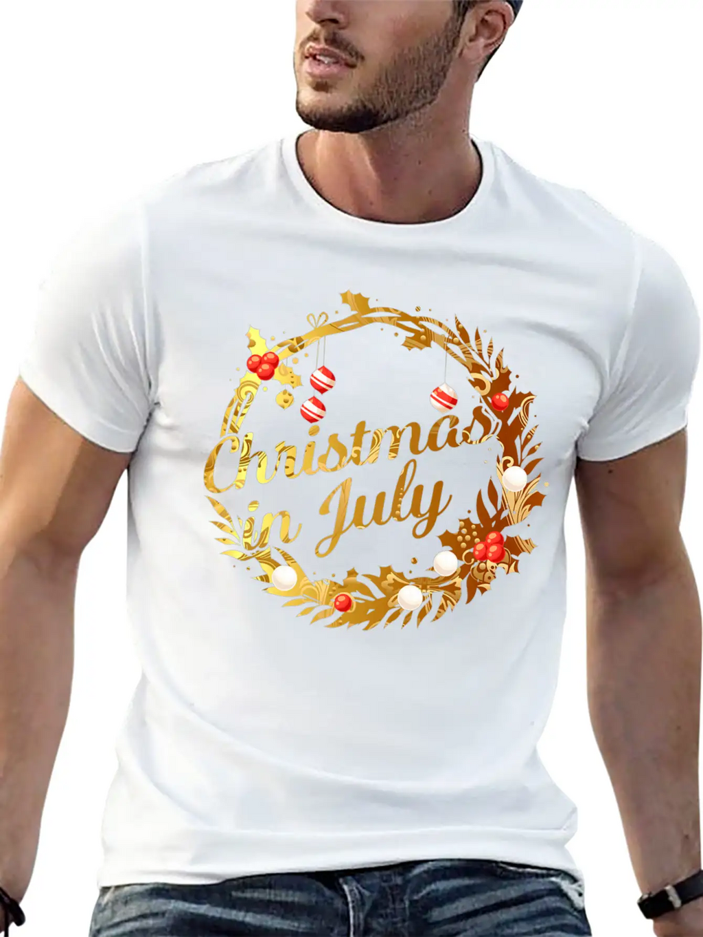 Christmas In July Tie Dye Wreath Door Xmas Tree Unisex Casual T-Shirt – Clean Design For Daily Comfort