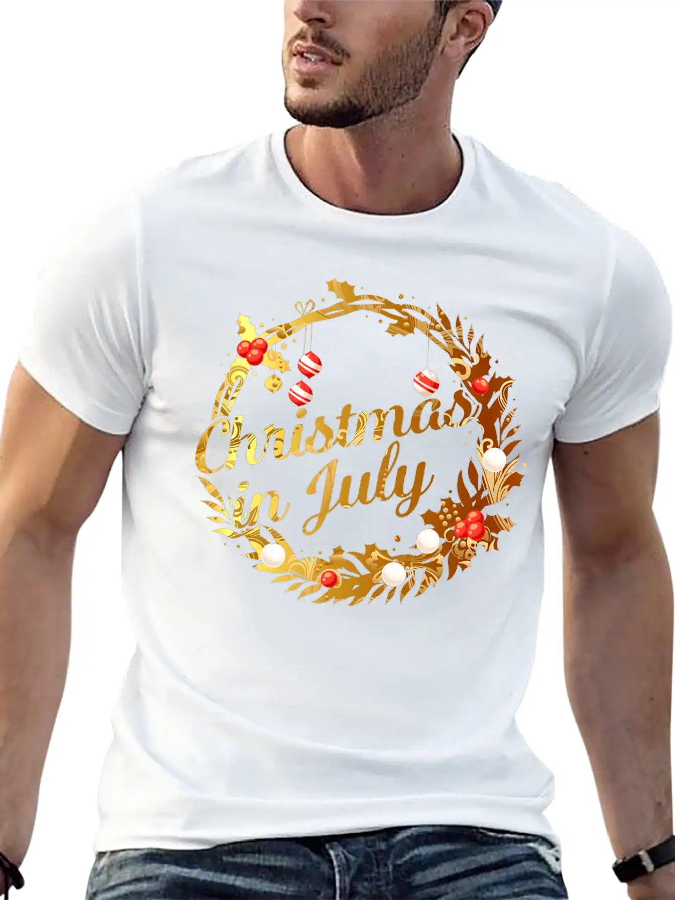 Christmas In July Tie Dye Wreath Door Xmas Tree Unisex Casual T-Shirt – Clean Design For Daily Comfort
