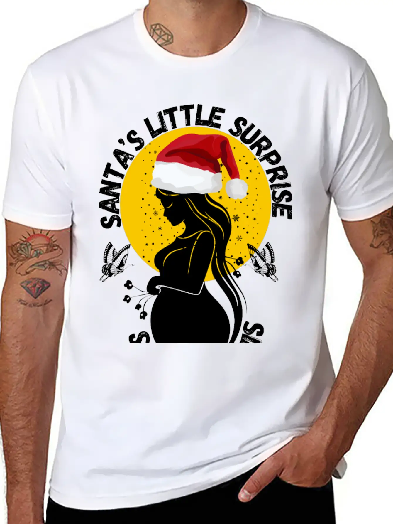 Christmas Pregnancy Santa's Little Surprise Unisex Casual T-Shirt – Clean Design For Daily Comfort