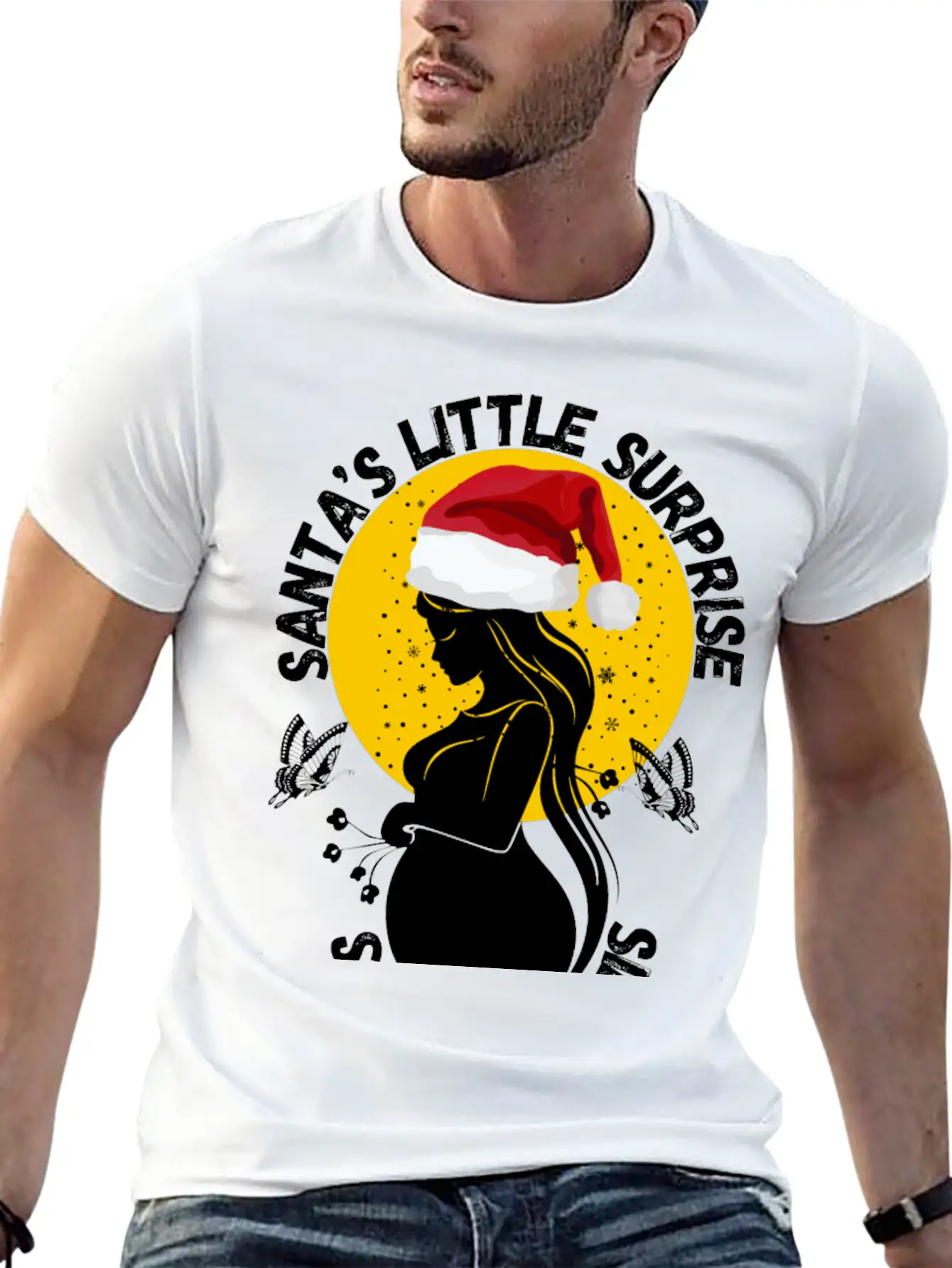 Christmas Pregnancy Santa's Little Surprise Unisex Casual T-Shirt – Clean Design For Daily Comfort