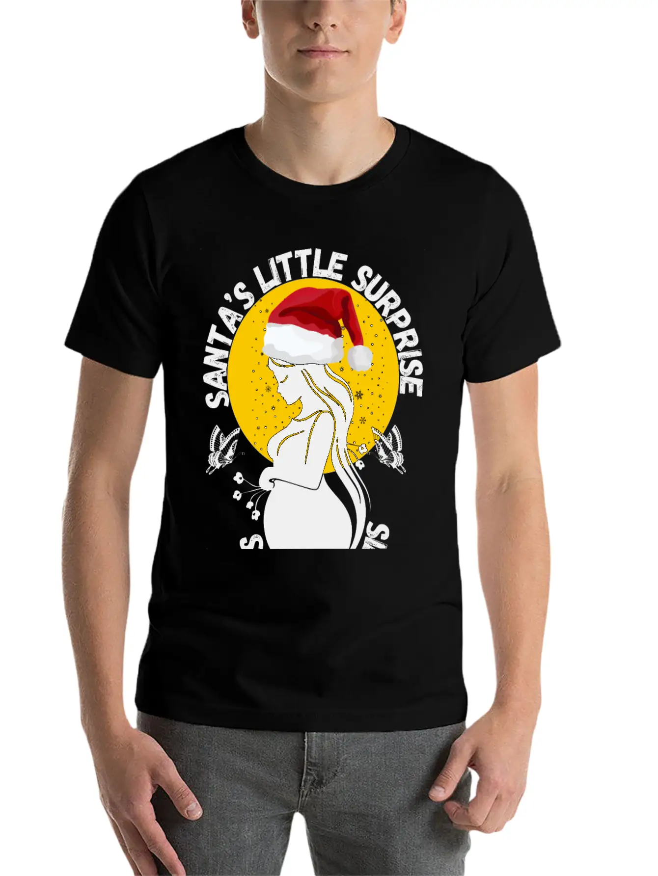 Christmas Pregnancy Santa's Little Surprise Unisex Casual T-Shirt – Clean Design For Daily Comfort