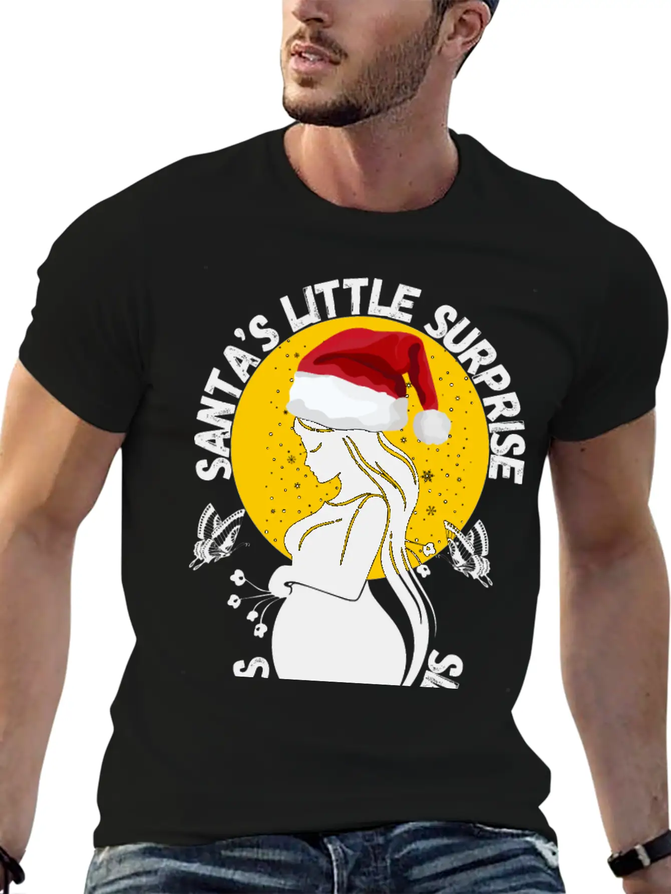 Christmas Pregnancy Santa's Little Surprise Unisex Casual T-Shirt – Clean Design For Daily Comfort