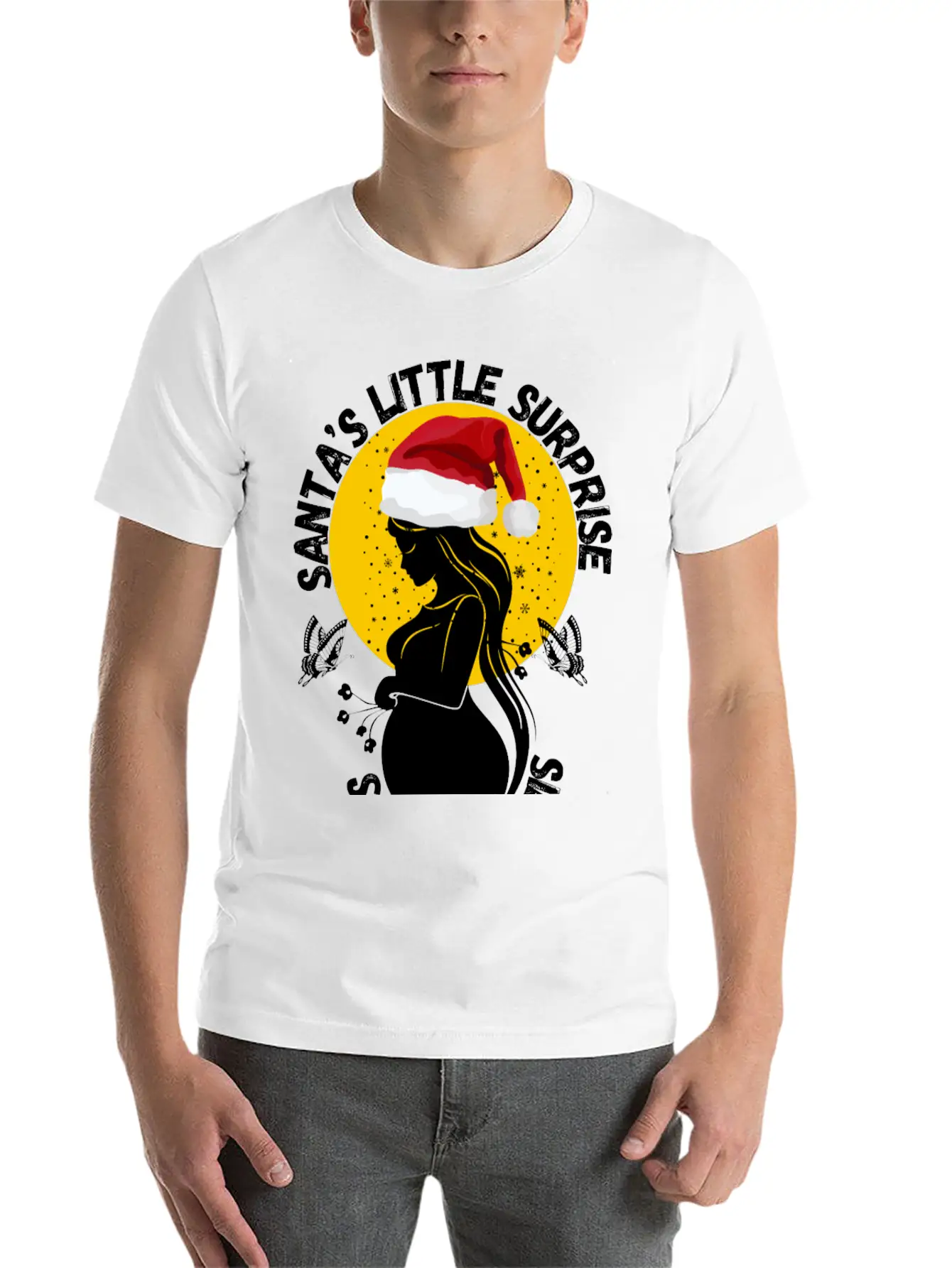 Christmas Pregnancy Santa's Little Surprise Unisex Casual T-Shirt – Clean Design For Daily Comfort