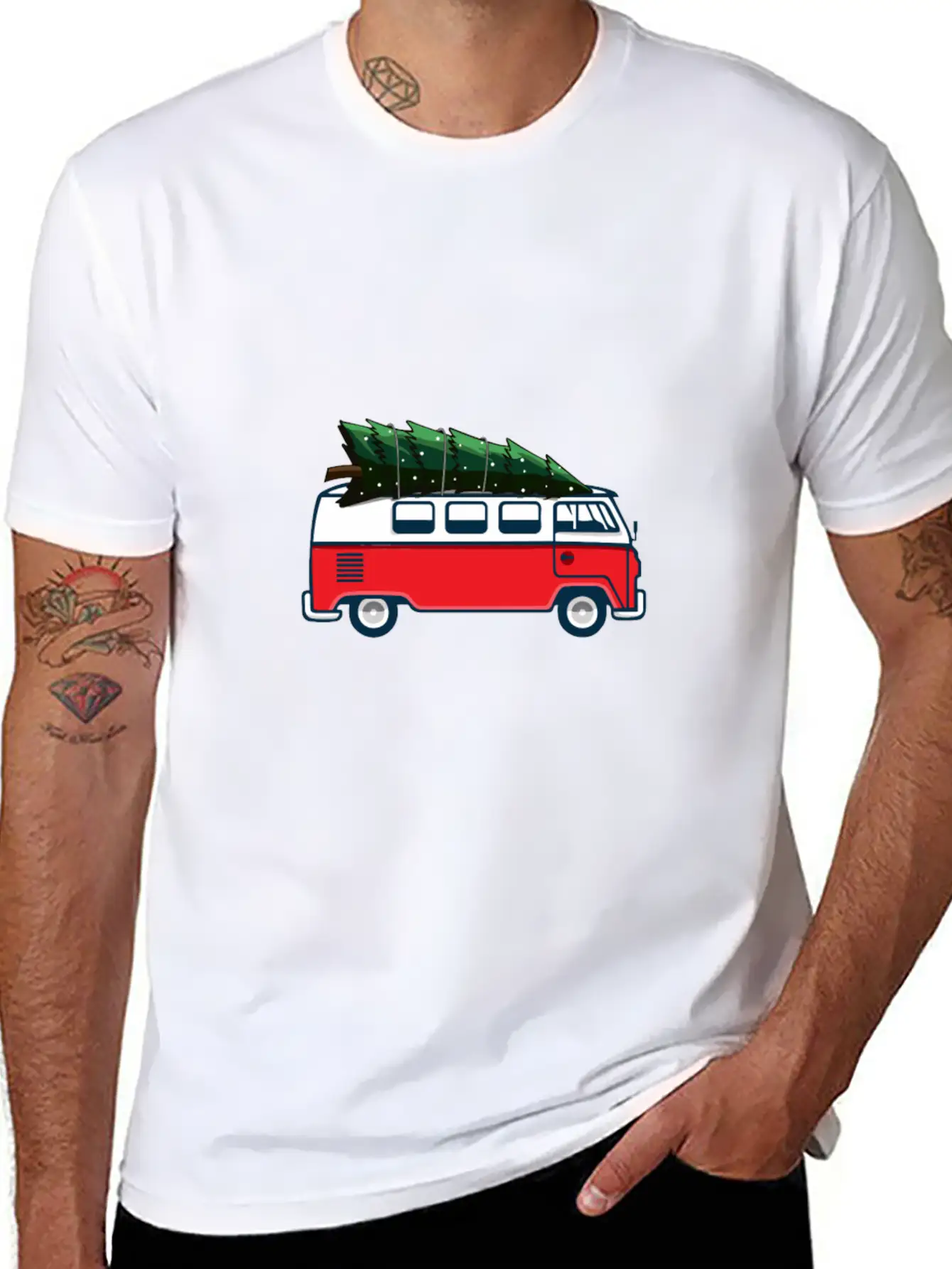 Christmas Tree On Car Van Xmas Ugly Sweater Pullov Casual Graphic T-Shirt – Simple And Comfortable Daily Wear