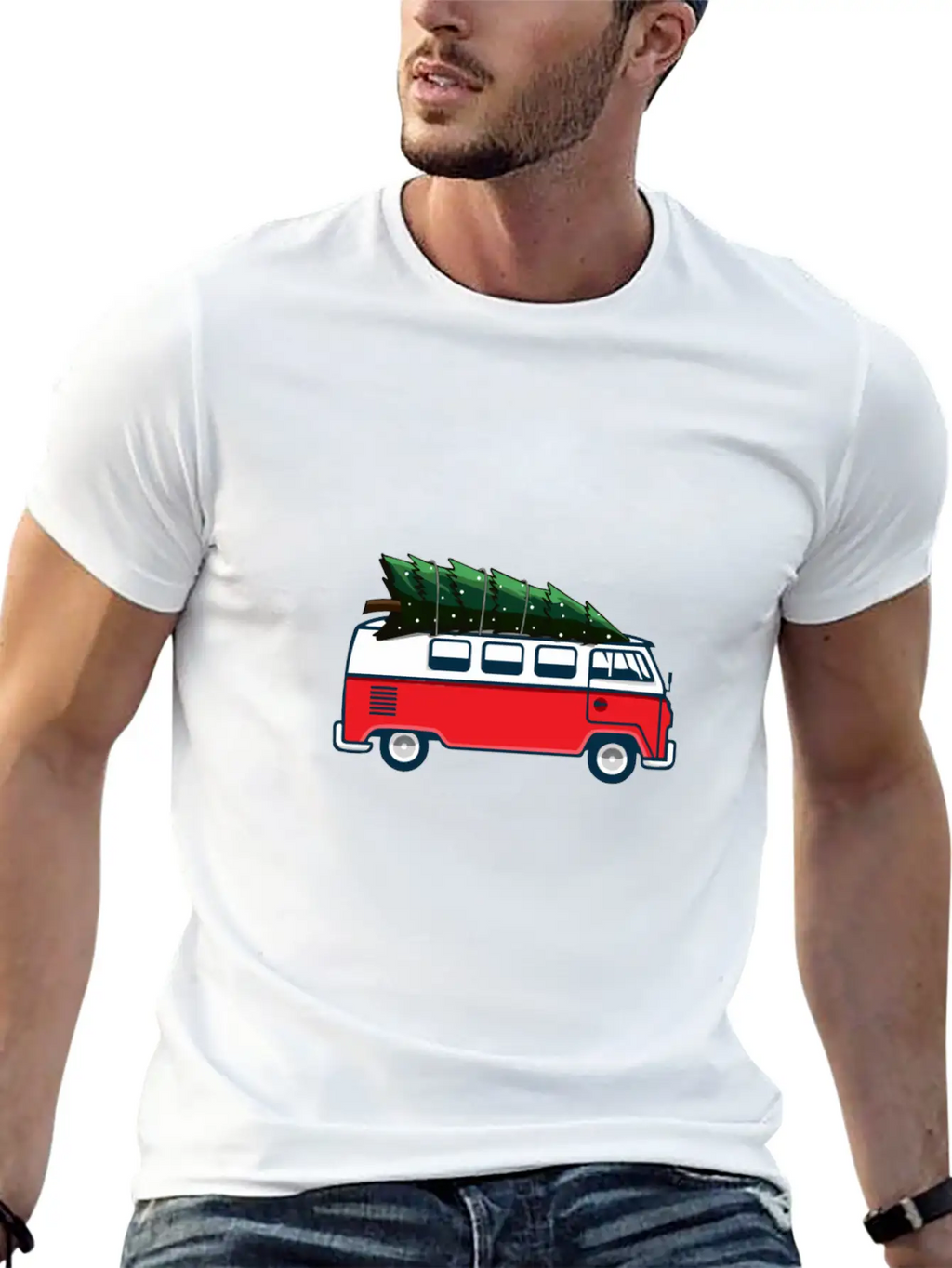 Christmas Tree On Car Van Xmas Ugly Sweater Pullov Casual Graphic T-Shirt – Simple And Comfortable Daily Wear