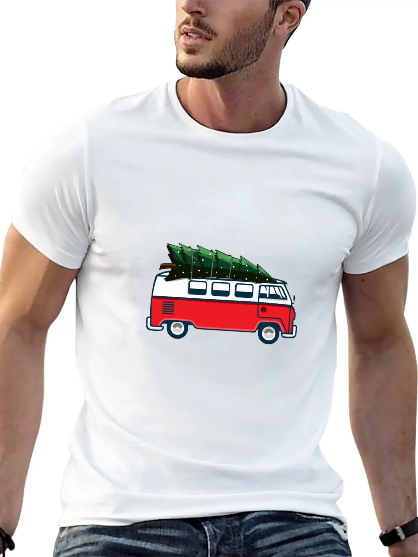 Christmas Tree On Car Van Xmas Ugly Sweater Pullov Casual Graphic T-Shirt – Simple And Comfortable Daily Wear