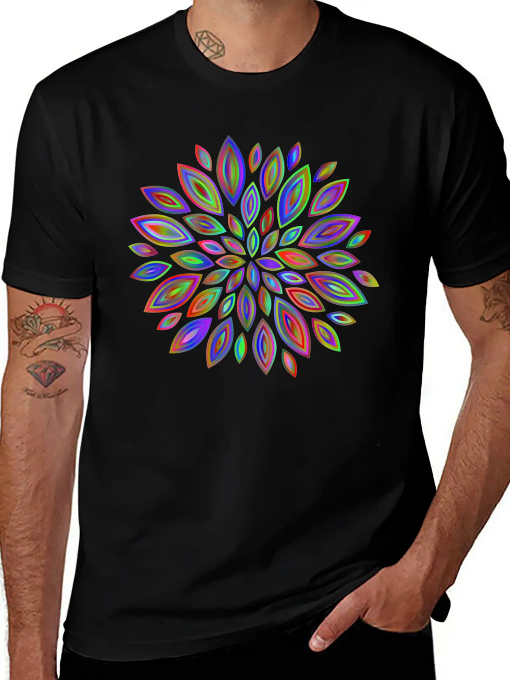 Chromatic Flower Petals 7 Breathable Soft Cotton T-Shirt – Timeless Casual Look