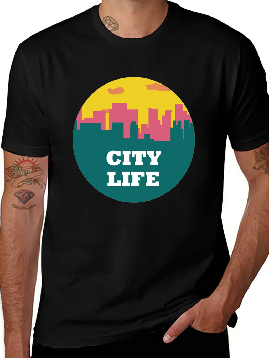 City Life - Urban Skyline At Sunset Unisex Casual T-Shirt – Clean Design For Daily Comfort