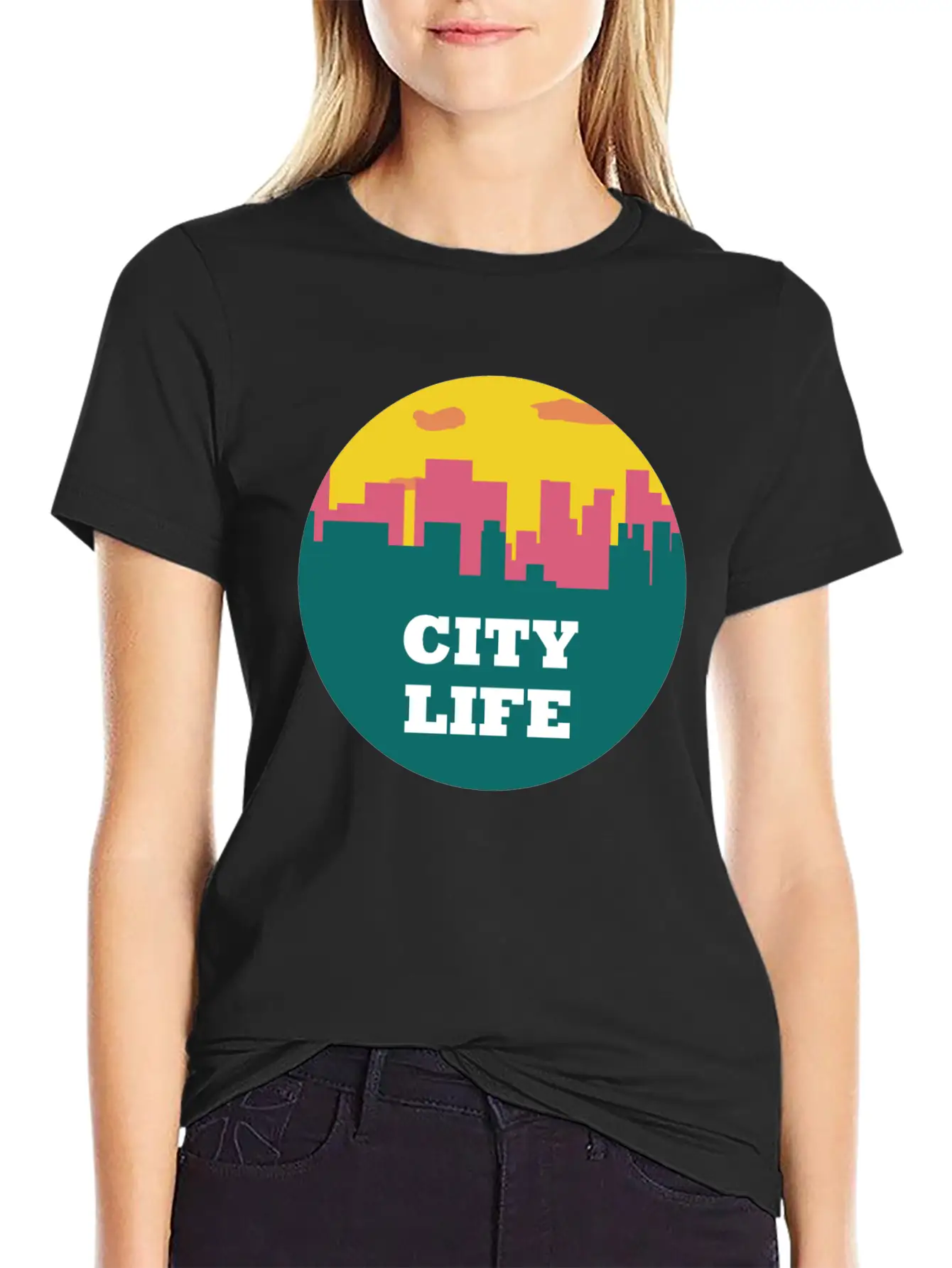 City Life - Urban Skyline At Sunset Unisex Casual T-Shirt – Clean Design For Daily Comfort