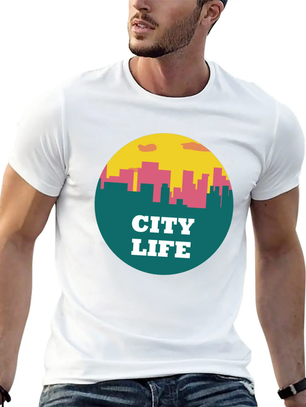 City Life - Urban Skyline At Sunset Unisex Casual T-Shirt – Clean Design For Daily Comfort