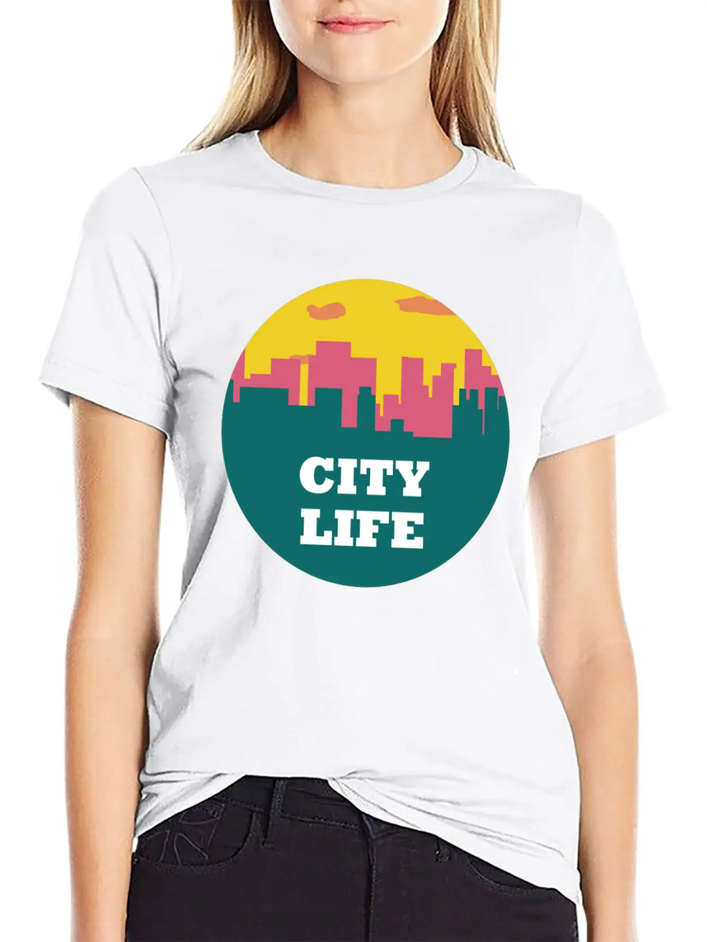 City Life - Urban Skyline At Sunset Unisex Casual T-Shirt – Clean Design For Daily Comfort