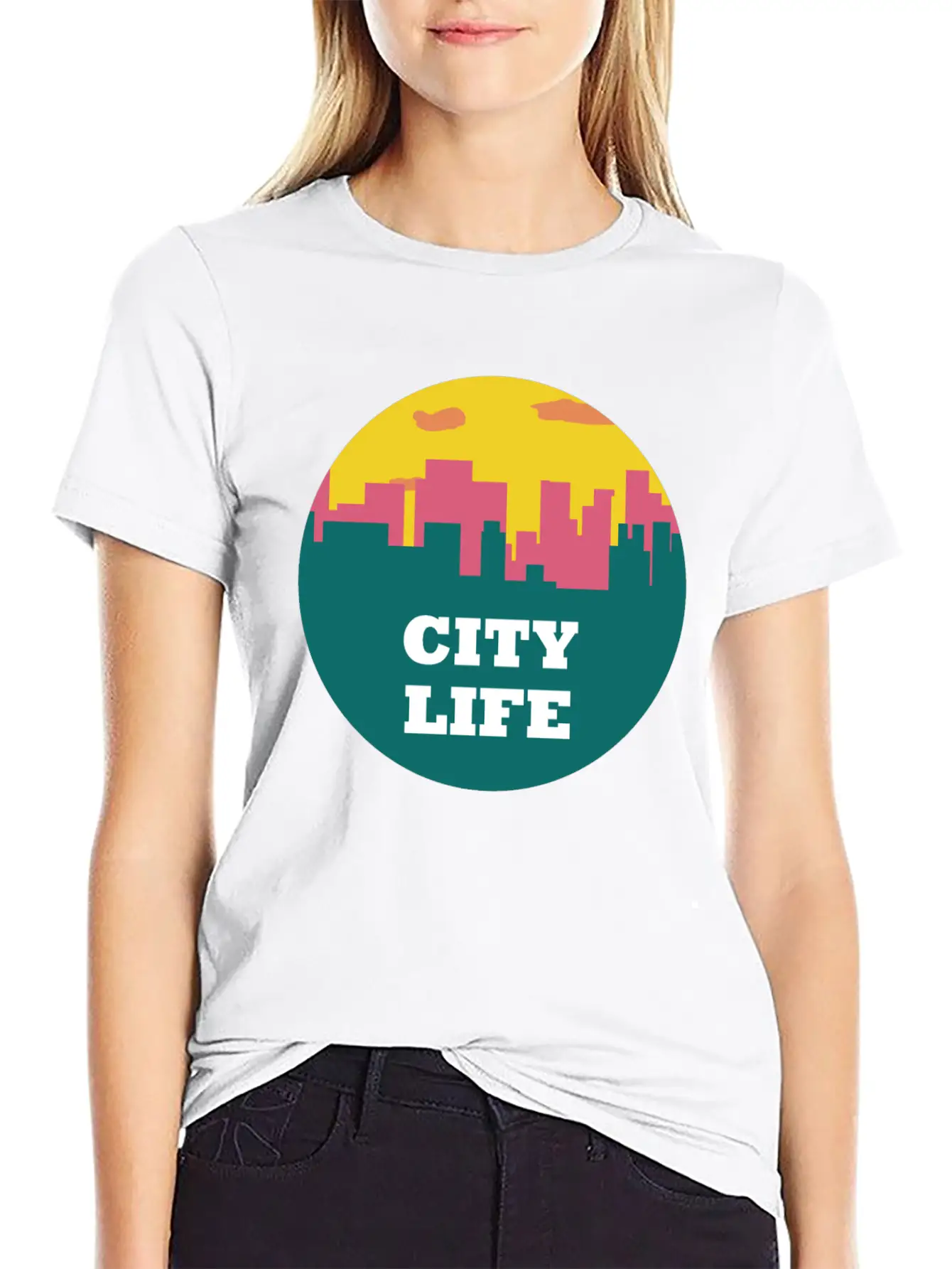 City Life - Urban Skyline At Sunset Unisex Casual T-Shirt – Clean Design For Daily Comfort