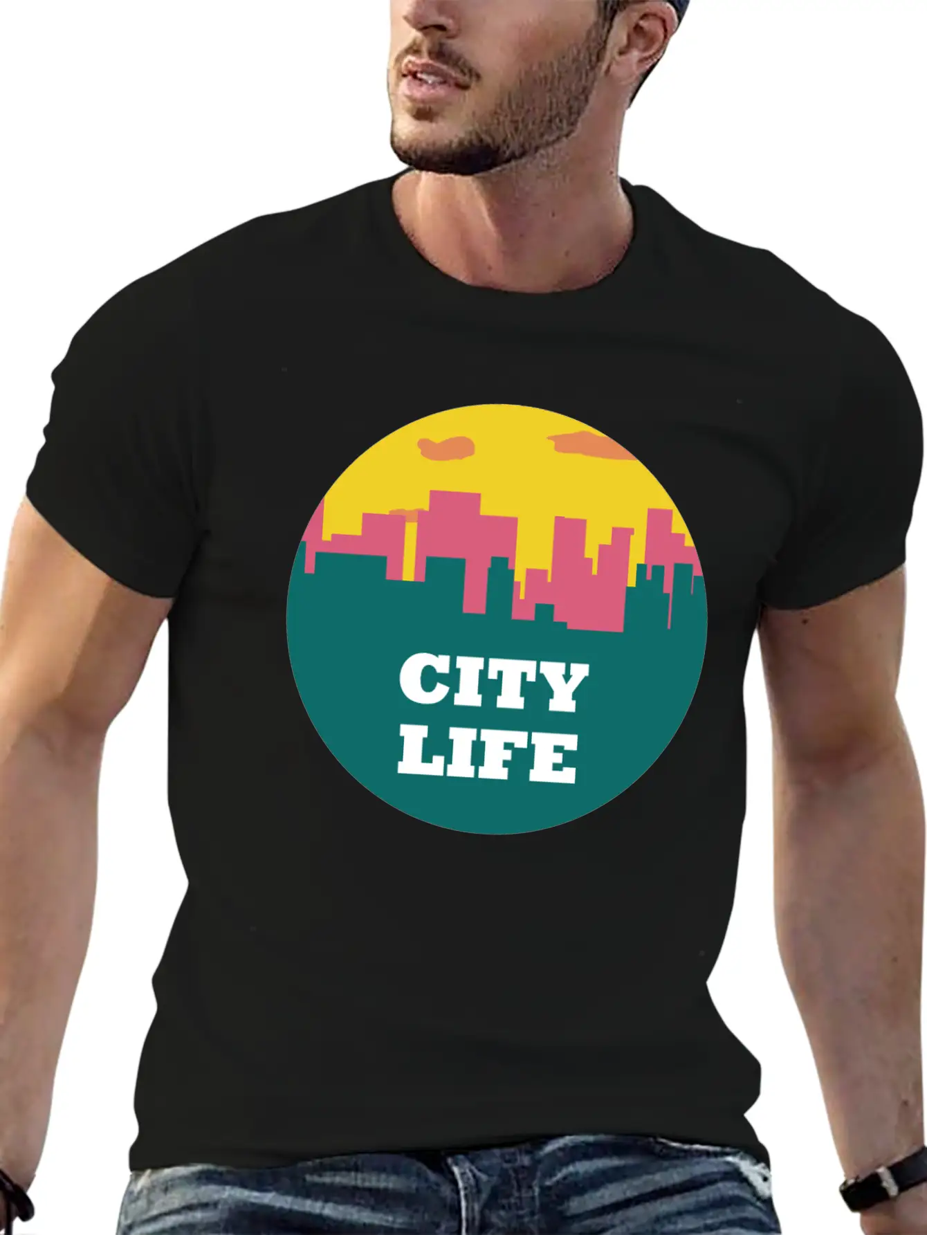 City Life - Urban Skyline At Sunset Unisex Casual T-Shirt – Clean Design For Daily Comfort