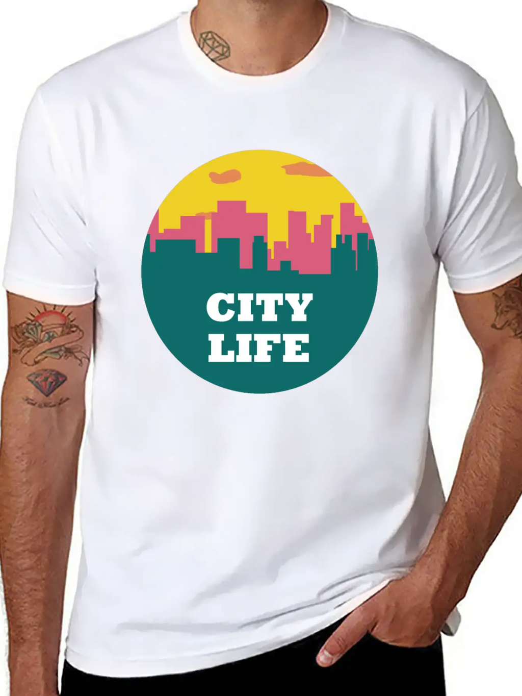 City Life - Urban Skyline At Sunset Unisex Casual T-Shirt – Clean Design For Daily Comfort