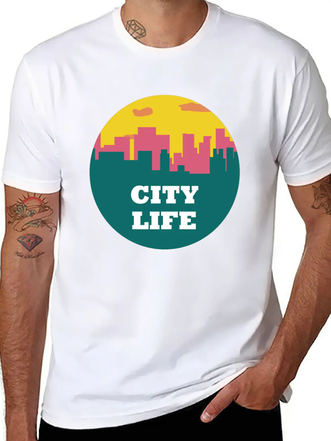 City Life - Urban Skyline At Sunset Unisex Casual T-Shirt – Clean Design For Daily Comfort