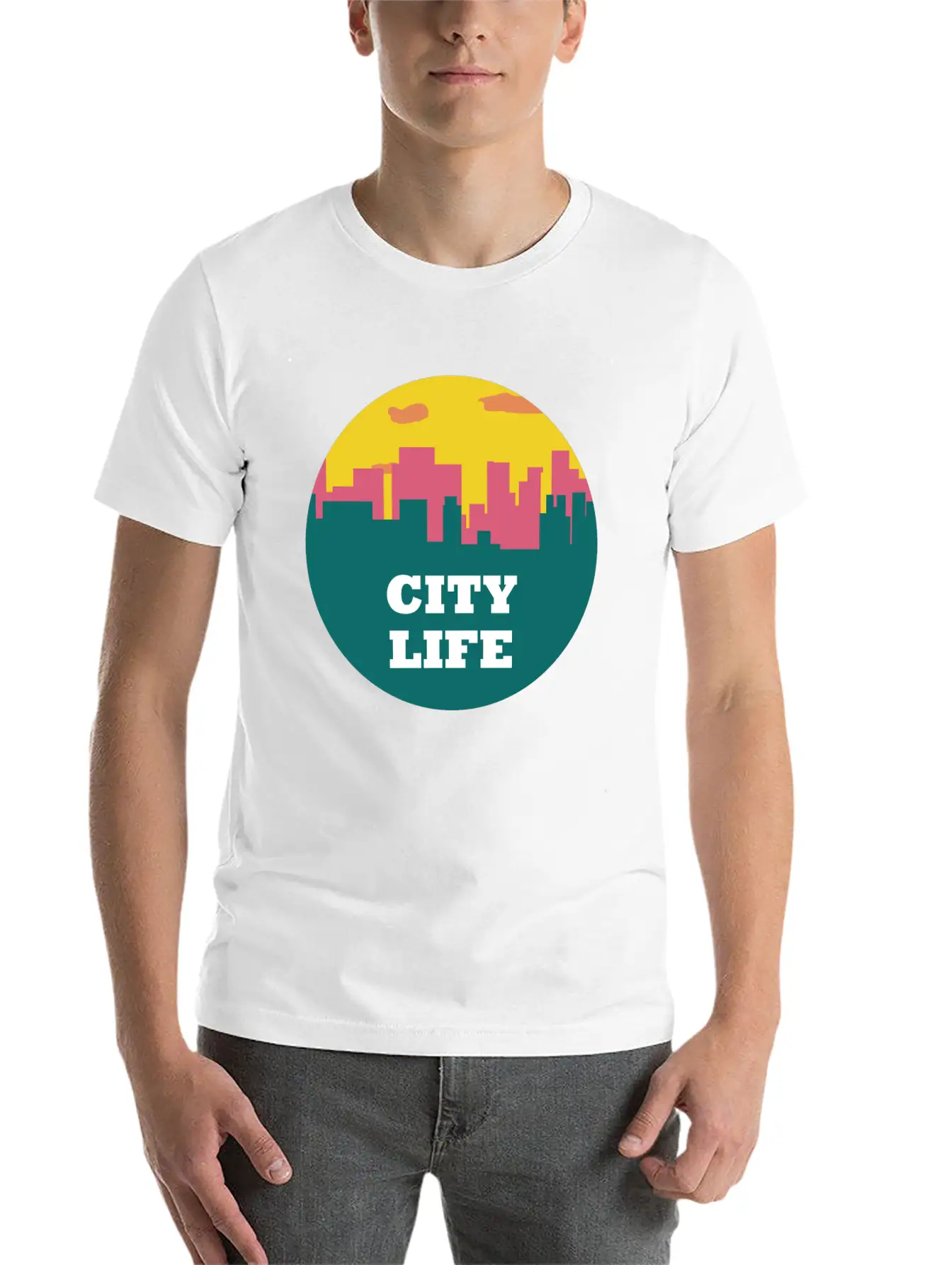 City Life - Urban Skyline At Sunset Unisex Casual T-Shirt – Clean Design For Daily Comfort