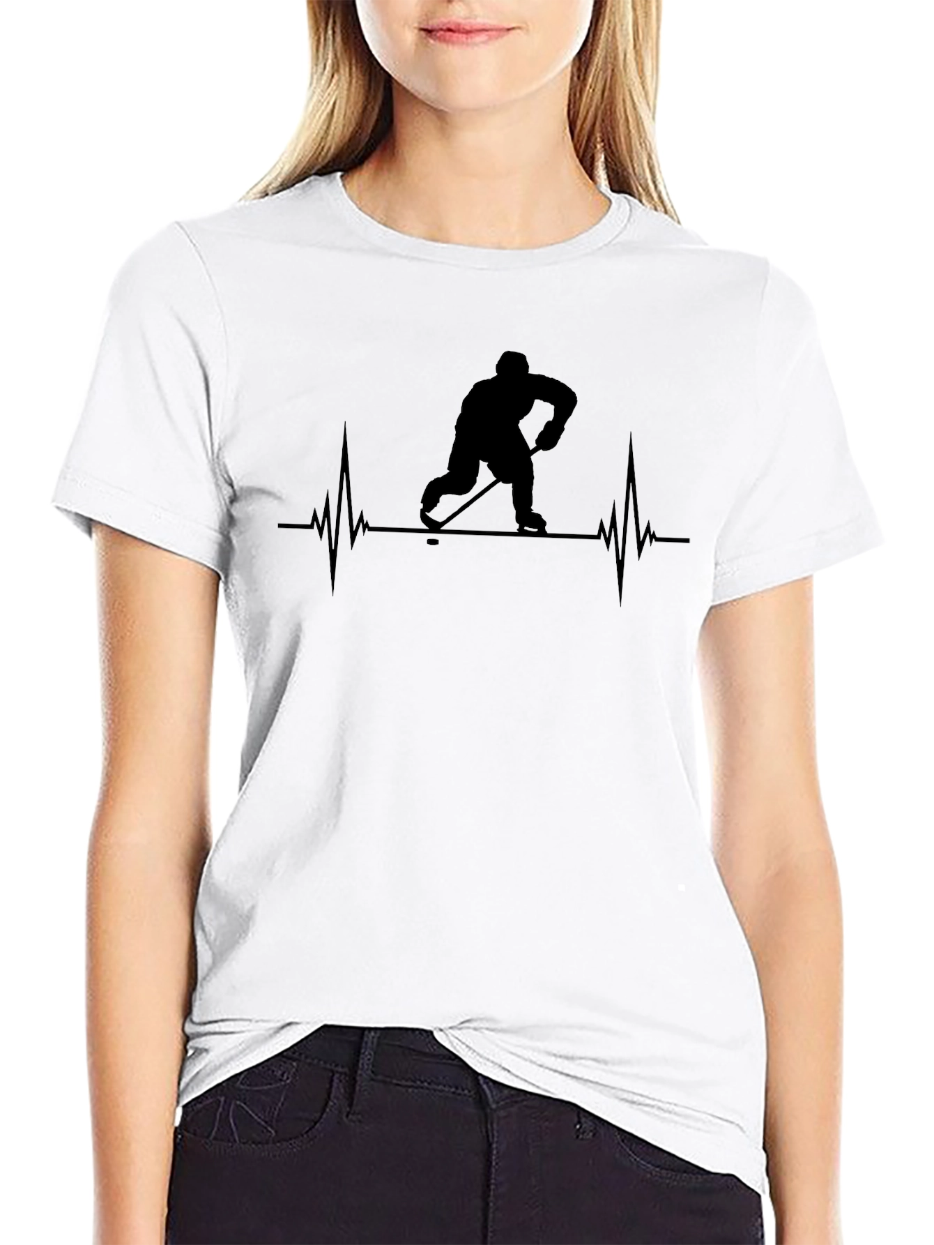 Hockey Heartbeat T-Shirt - Black Graphic Tee