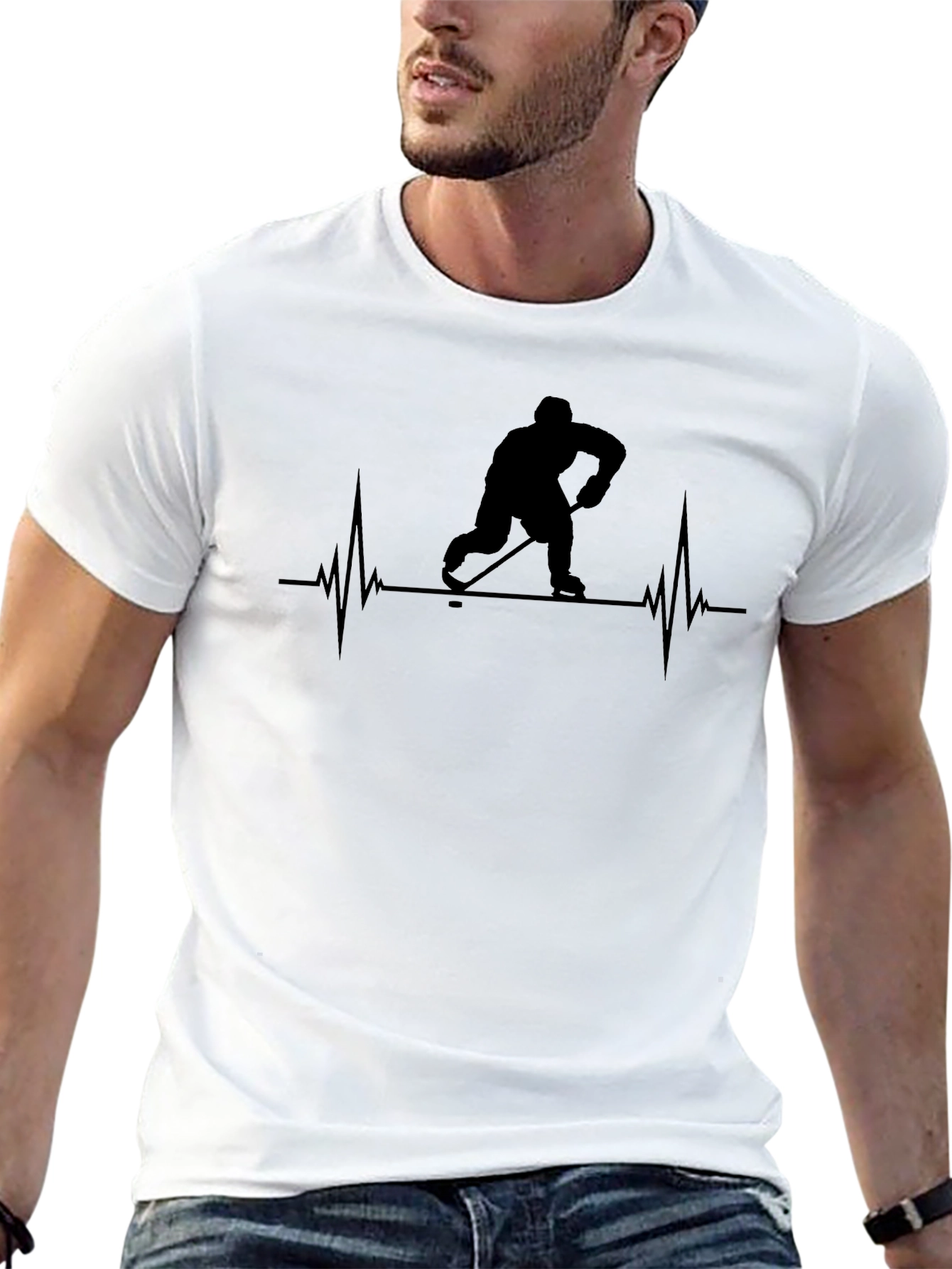 Hockey Heartbeat T-Shirt - Black Graphic Tee