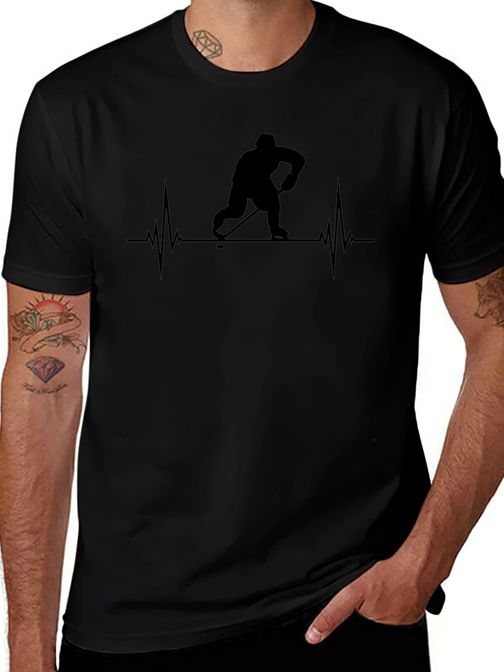 Hockey Heartbeat T-Shirt - Black Graphic Tee