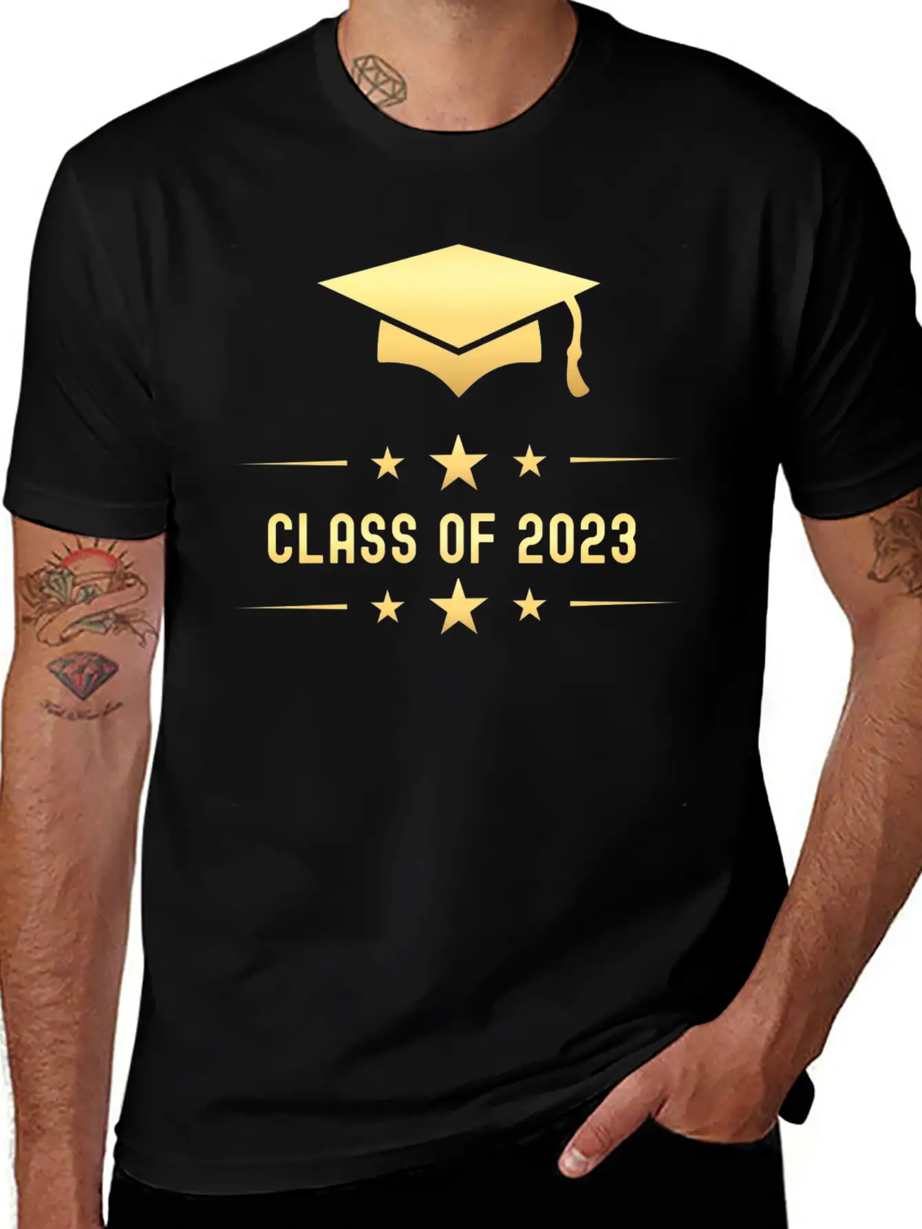 Class Of 2023 Gold Graduation Hat Casual Graphic T-Shirt – Simple And Comfortable Daily Wear