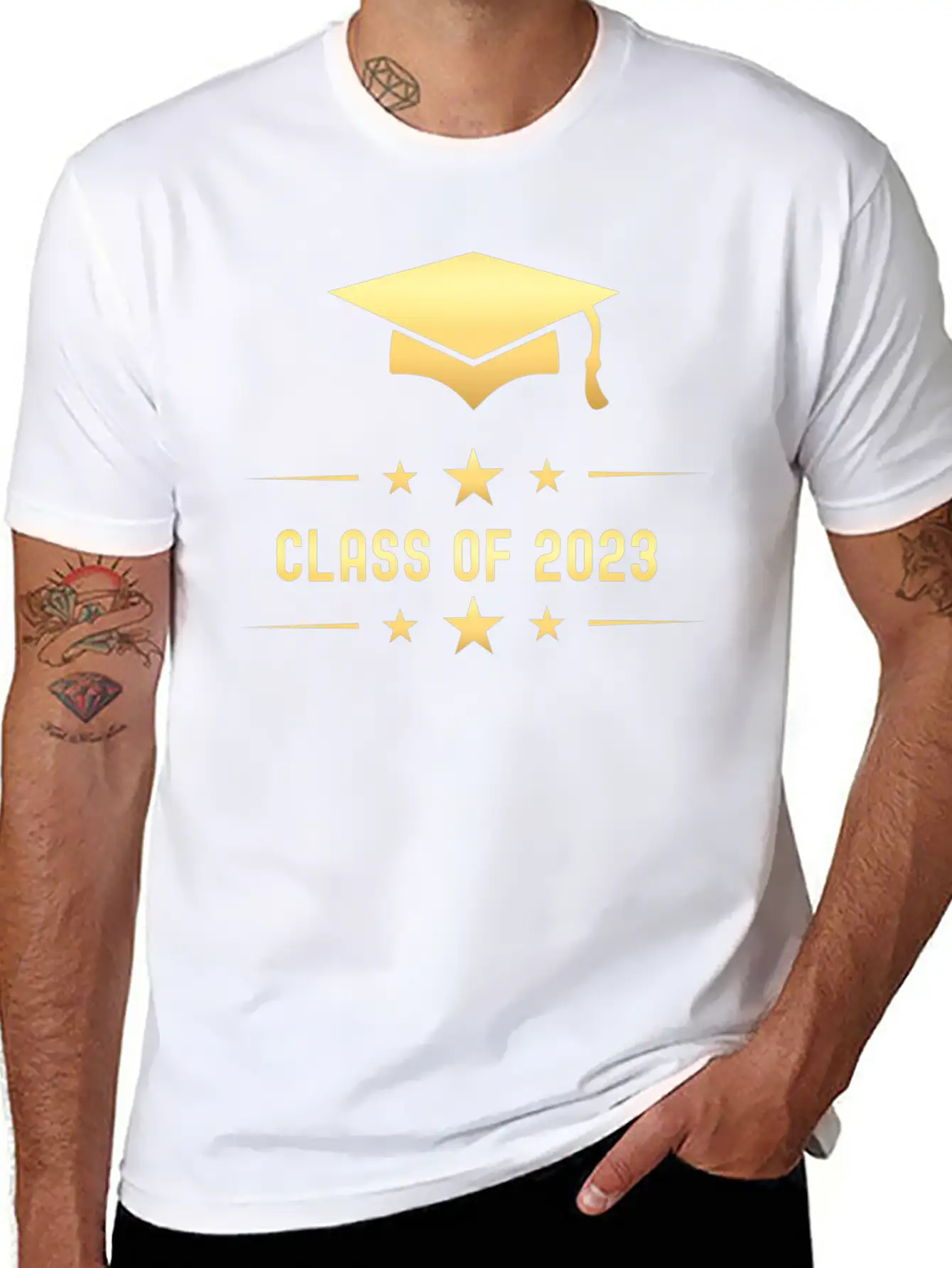 Class Of 2023 Gold Graduation Hat Casual Graphic T-Shirt – Simple And Comfortable Daily Wear
