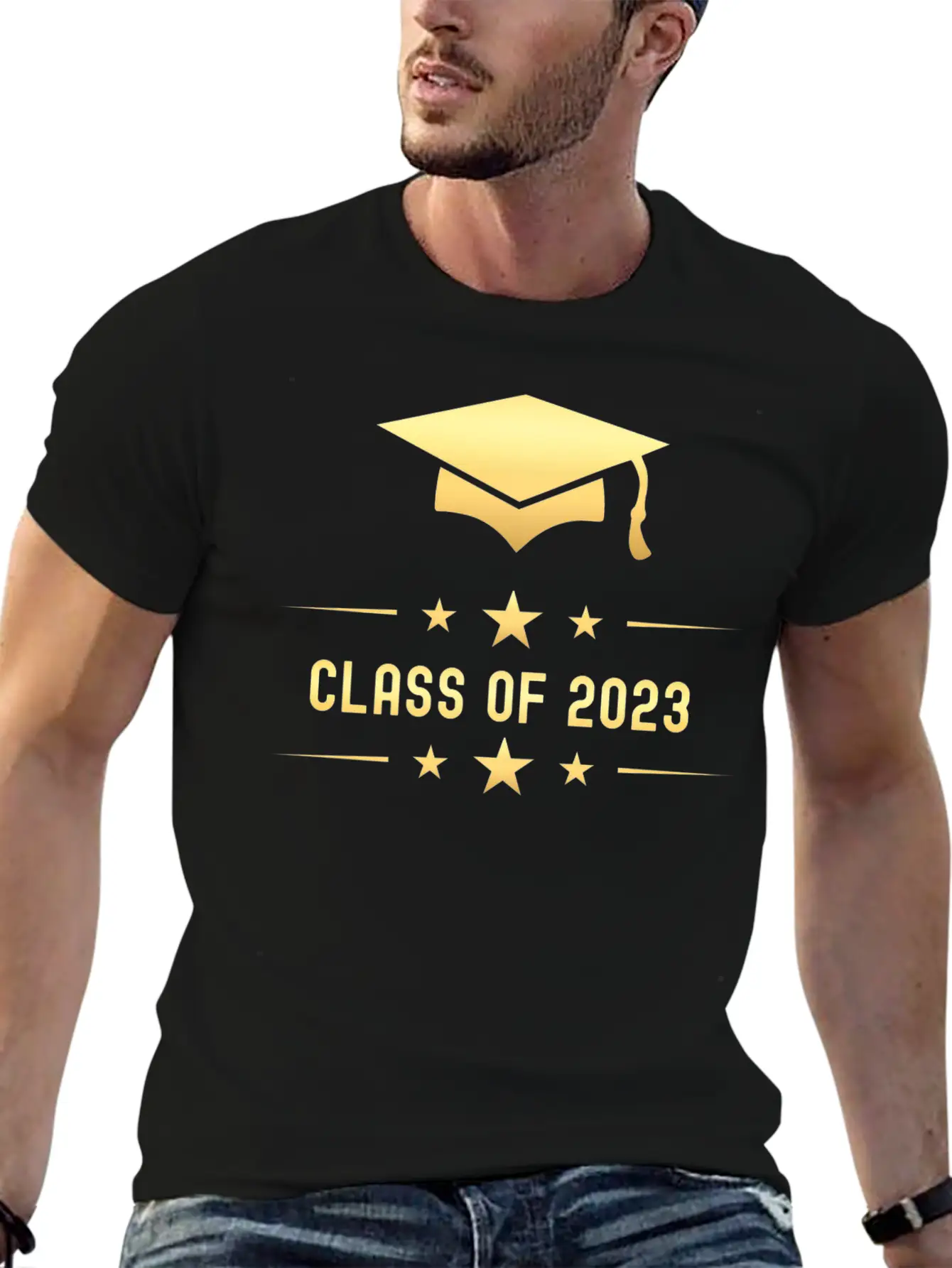 Class Of 2023 Gold Graduation Hat Casual Graphic T-Shirt – Simple And Comfortable Daily Wear