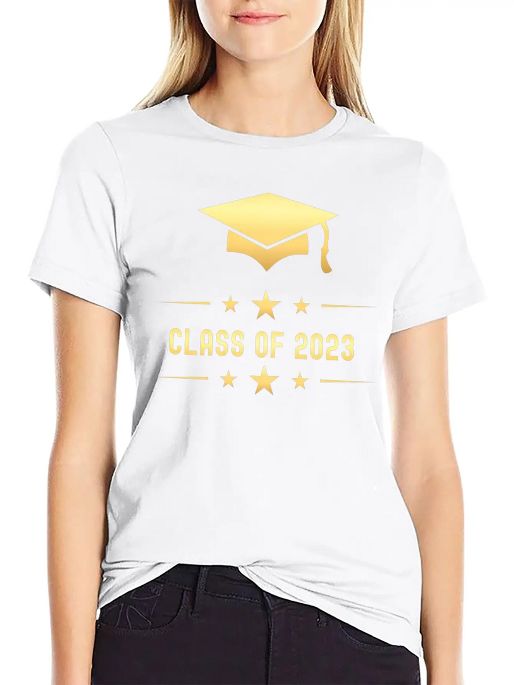 Class Of 2023 Gold Graduation Hat Casual Graphic T-Shirt – Simple And Comfortable Daily Wear