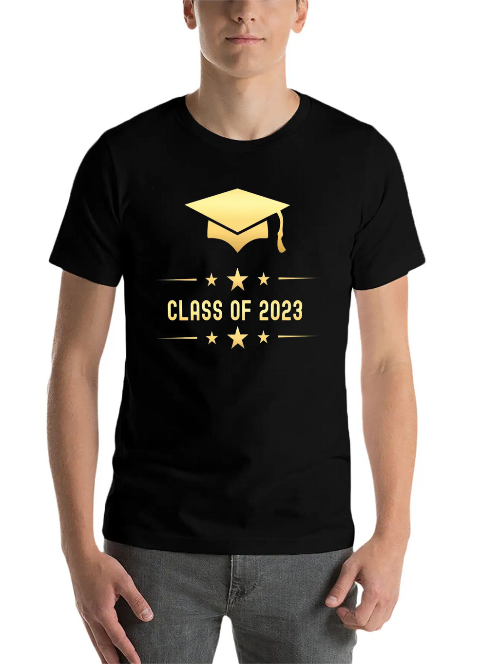 Class Of 2023 Gold Graduation Hat Casual Graphic T-Shirt – Simple And Comfortable Daily Wear