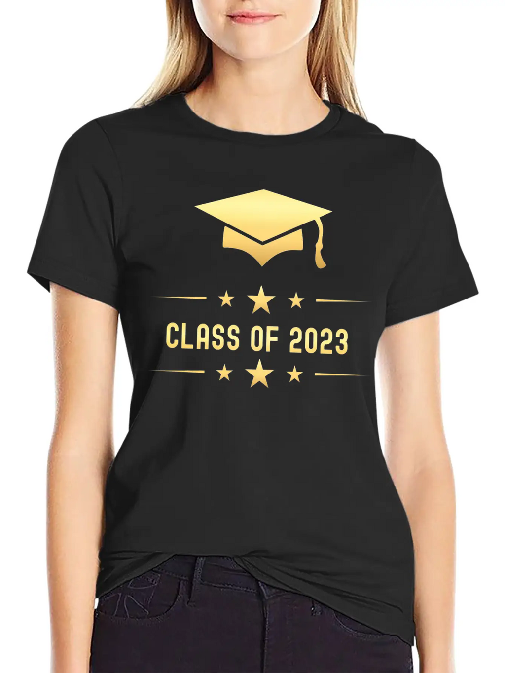 Class Of 2023 Gold Graduation Hat Casual Graphic T-Shirt – Simple And Comfortable Daily Wear