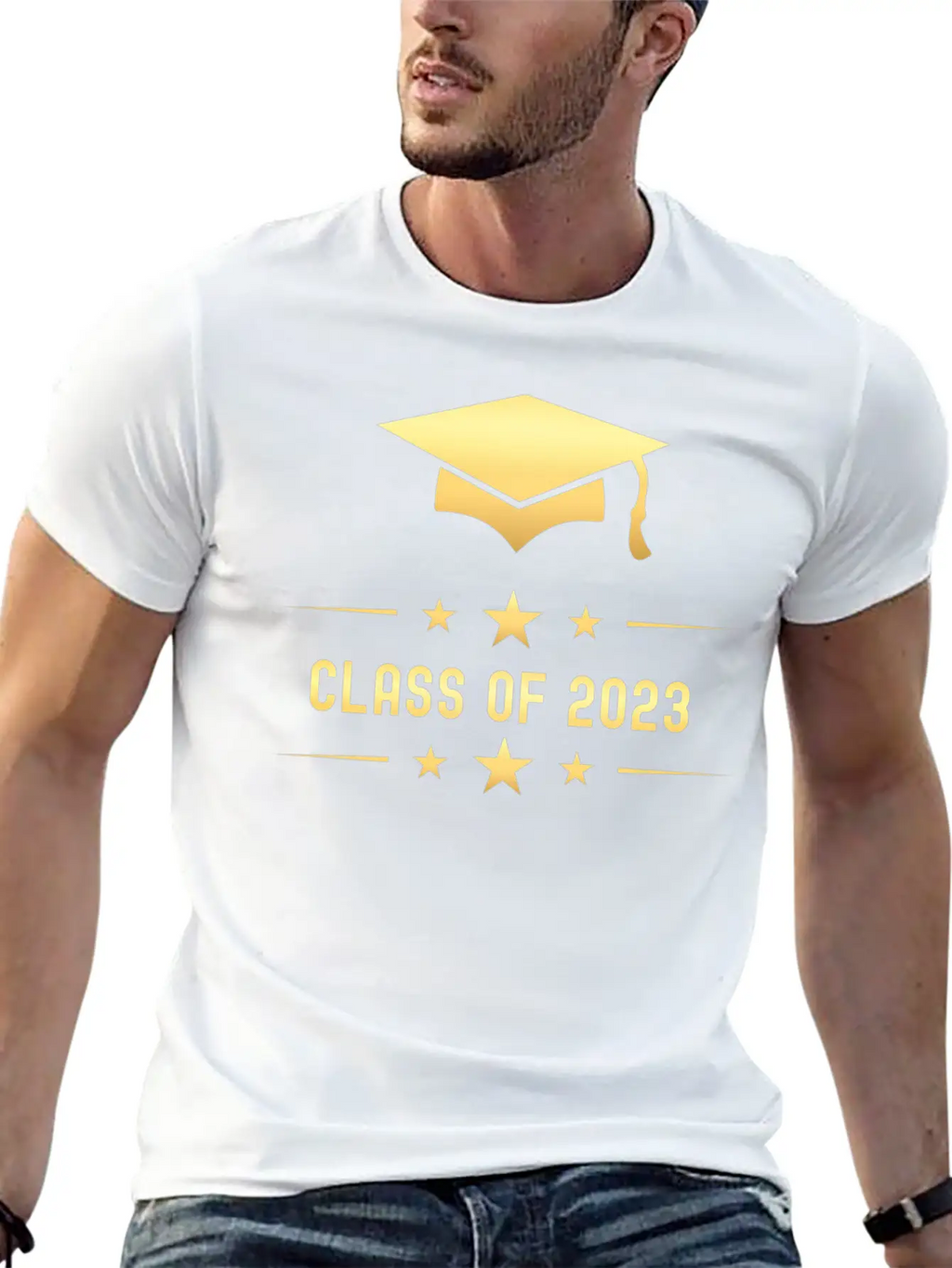 Class Of 2023 Gold Graduation Hat Casual Graphic T-Shirt – Simple And Comfortable Daily Wear