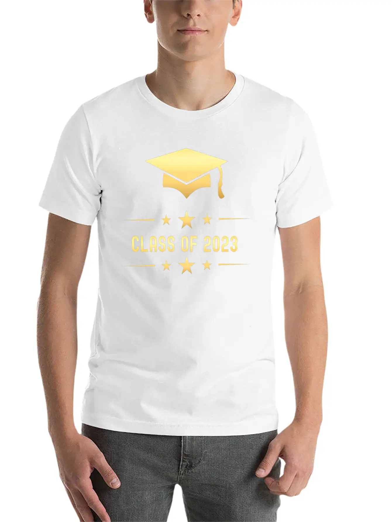 Class Of 2023 Gold Graduation Hat Casual Graphic T-Shirt – Simple And Comfortable Daily Wear