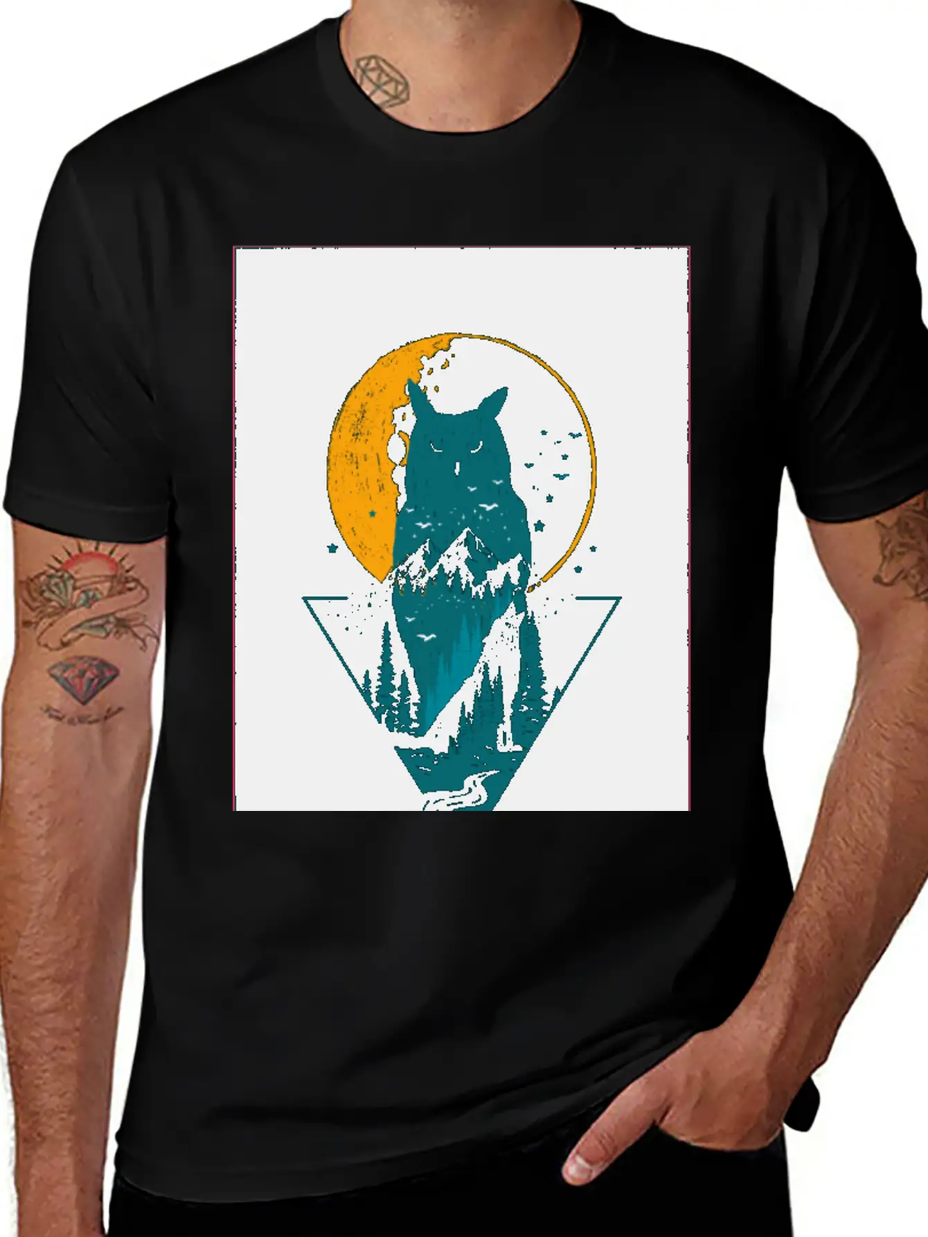 Classy And Minimalist Double Exposure WOLF And OWL Classic Fit Graphic Tee For Daily Comfort – Unisex Cotton Shirt